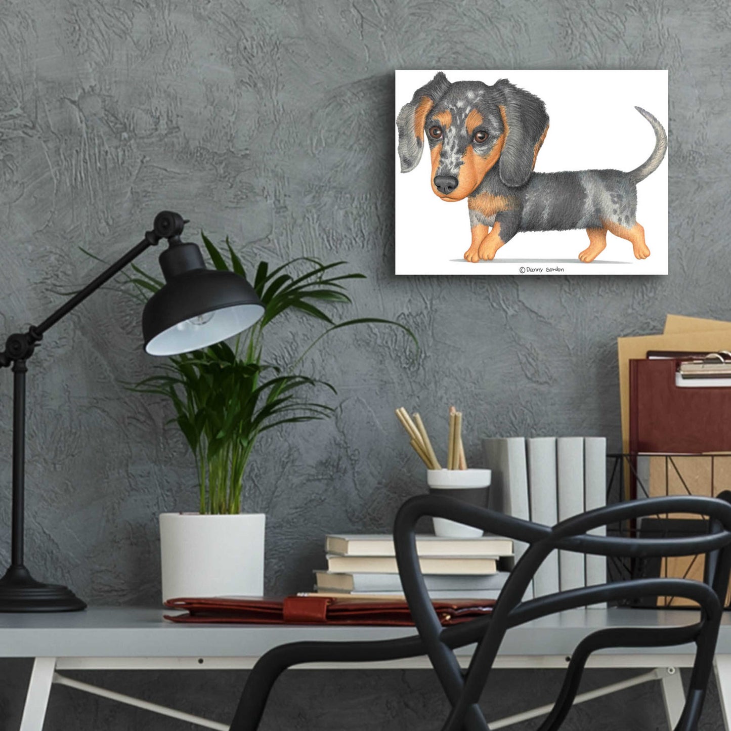 Epic Art 'Dappled Dachshund Walking' by Danny Gordon Art, Acrylic Glass Wall Art,16x12