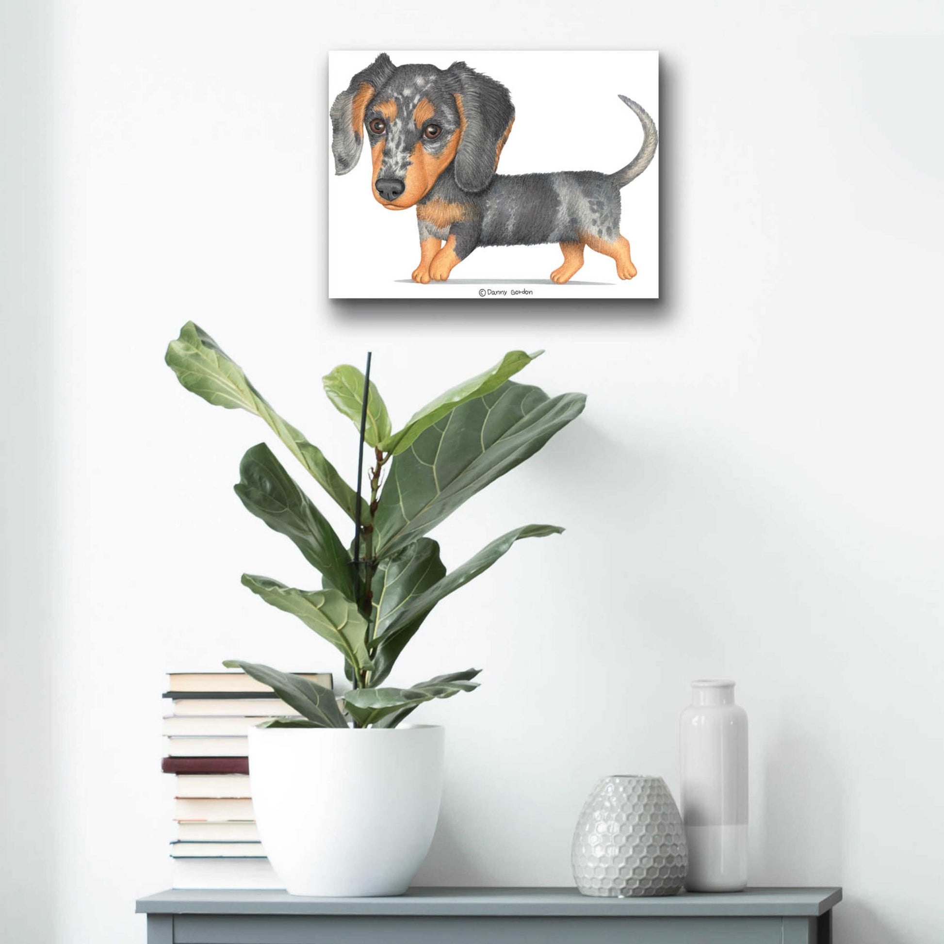 Epic Art 'Dappled Dachshund Walking' by Danny Gordon Art, Acrylic Glass Wall Art,16x12