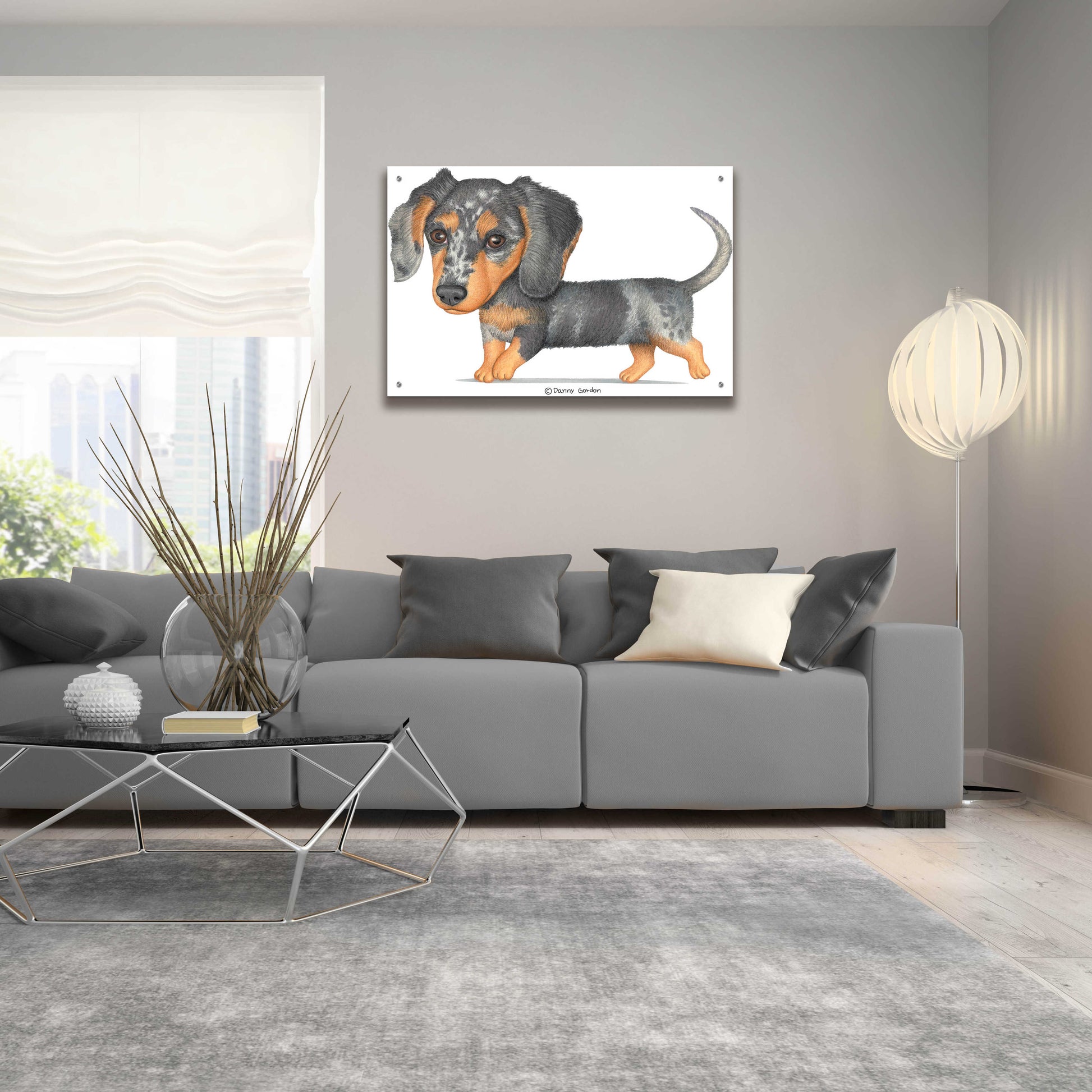 Epic Art 'Dappled Dachshund Walking' by Danny Gordon Art, Acrylic Glass Wall Art,36x24