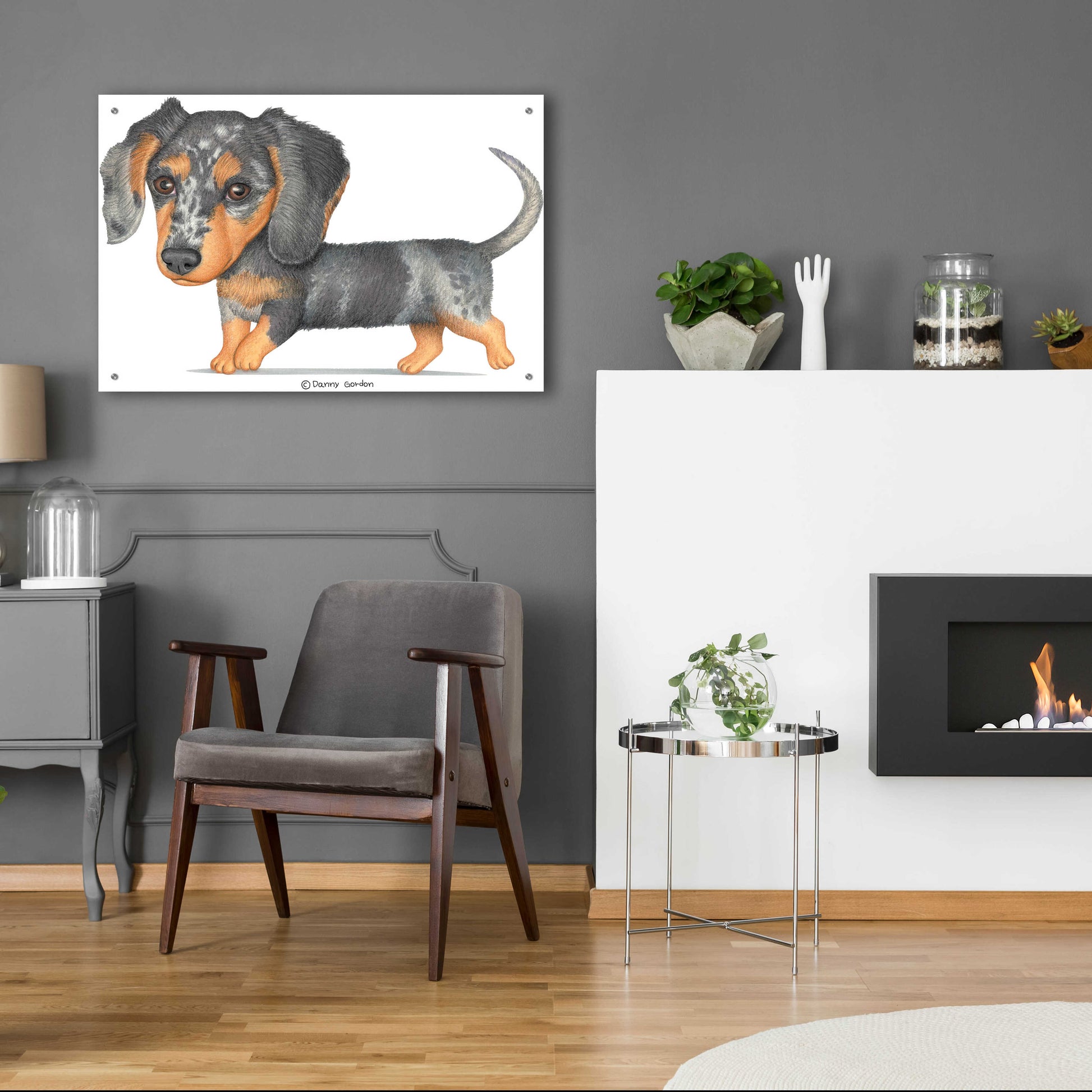 Epic Art 'Dappled Dachshund Walking' by Danny Gordon Art, Acrylic Glass Wall Art,36x24