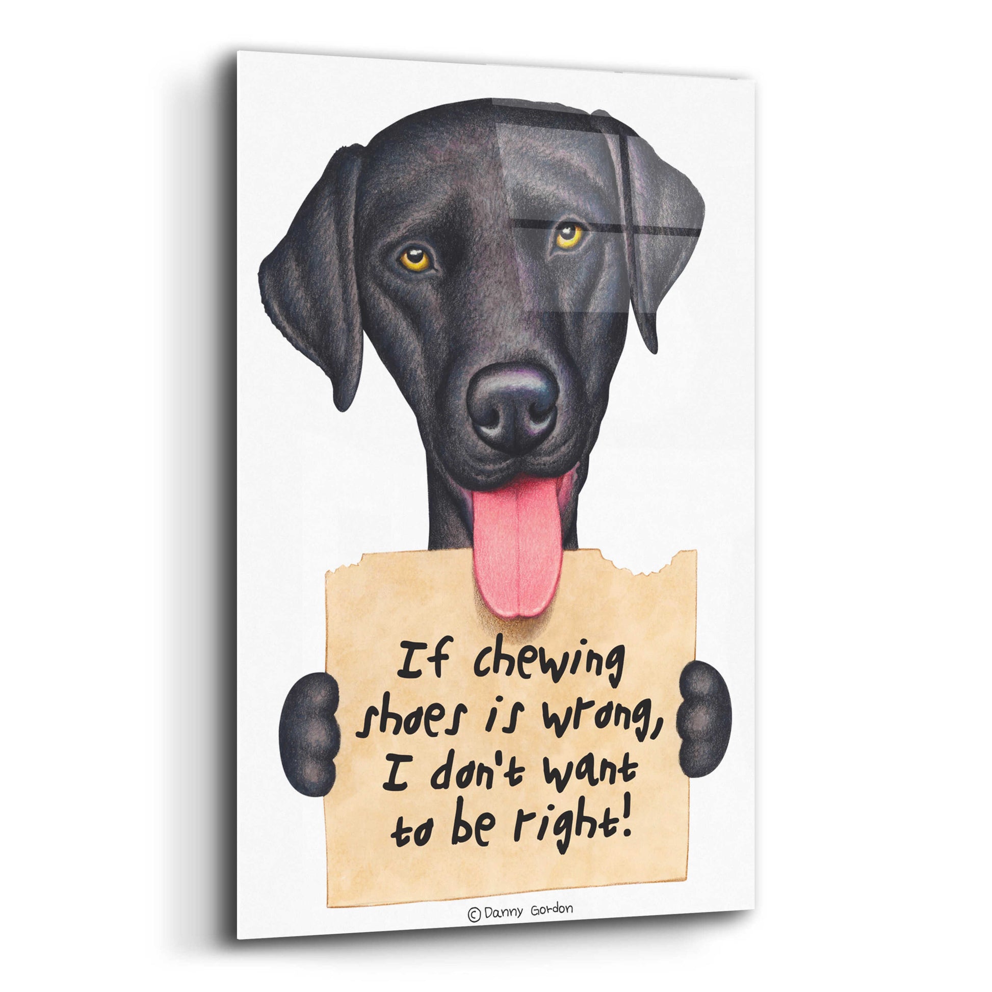 Epic Art 'Black Lab Holding Sign' by Danny Gordon Art, Acrylic Glass Wall Art,12x16