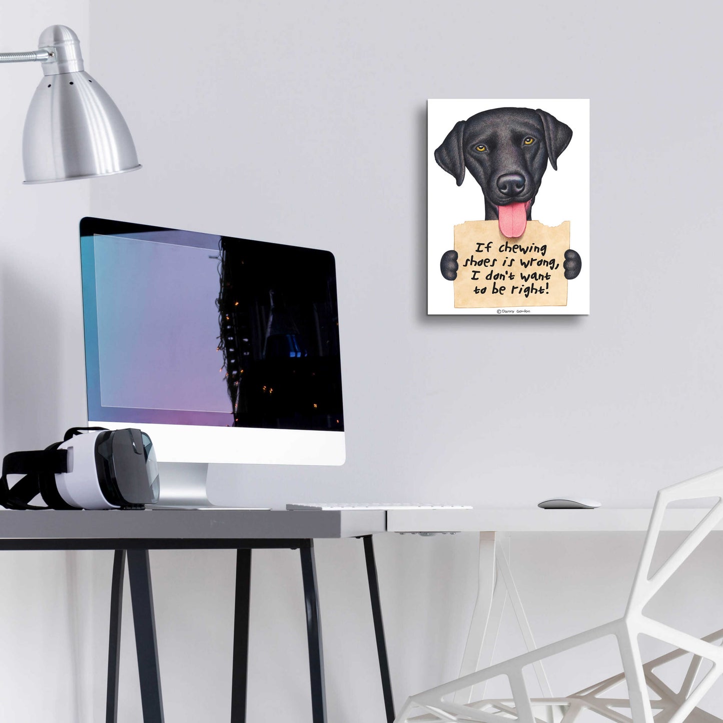 Epic Art 'Black Lab Holding Sign' by Danny Gordon Art, Acrylic Glass Wall Art,12x16