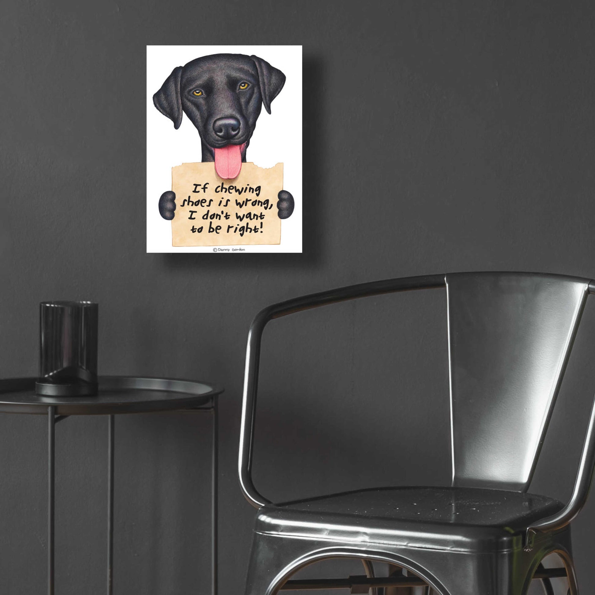 Epic Art 'Black Lab Holding Sign' by Danny Gordon Art, Acrylic Glass Wall Art,12x16