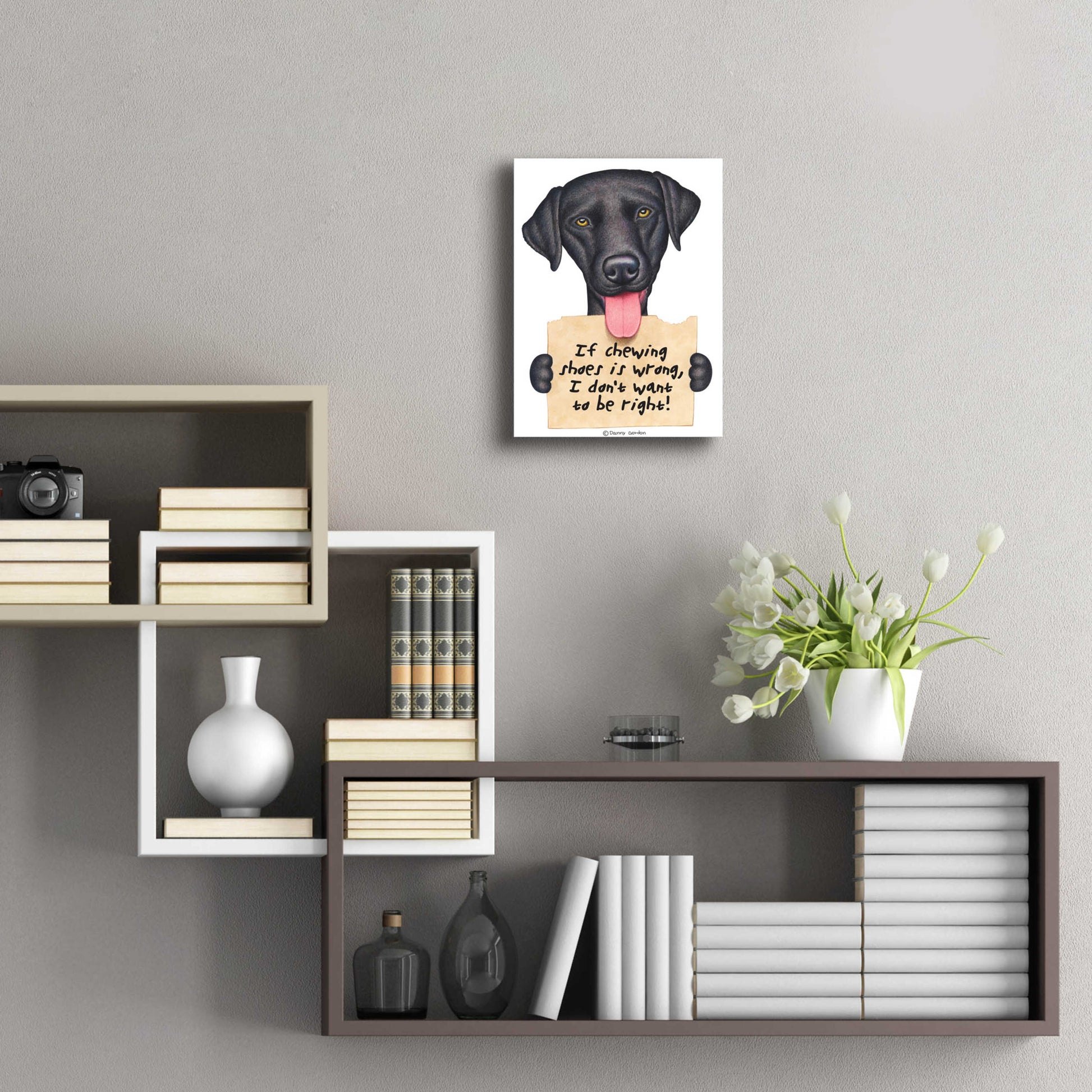 Epic Art 'Black Lab Holding Sign' by Danny Gordon Art, Acrylic Glass Wall Art,12x16