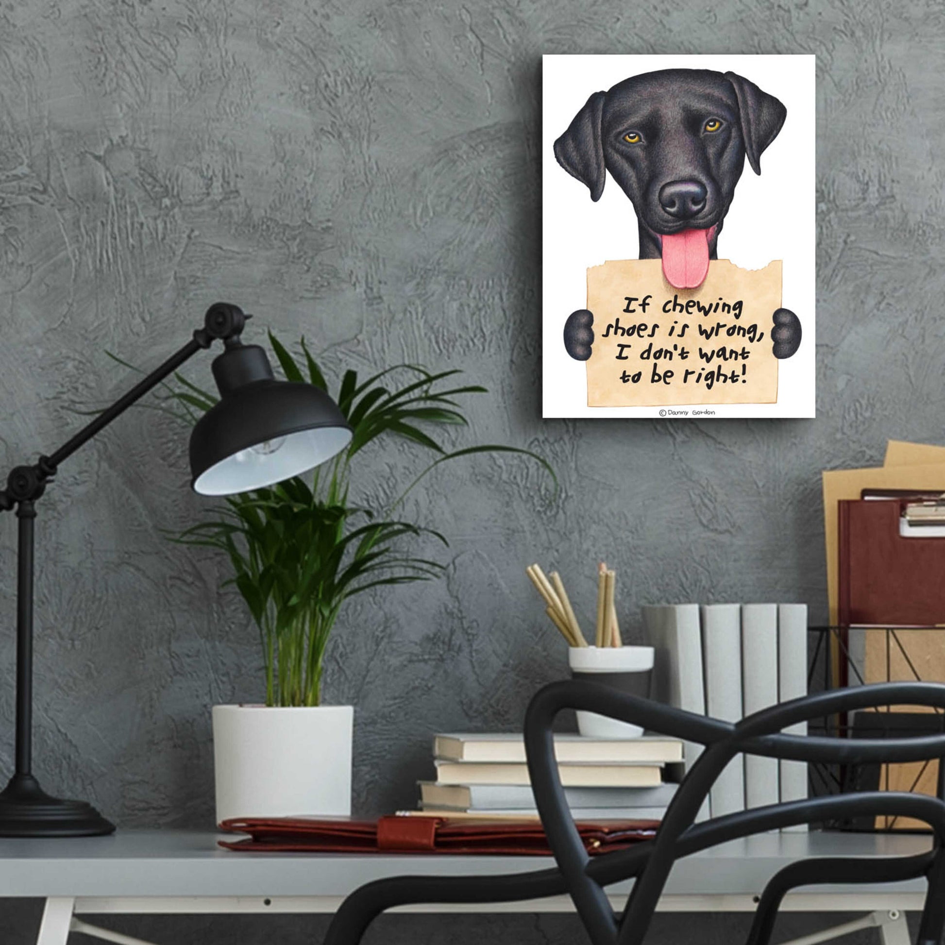 Epic Art 'Black Lab Holding Sign' by Danny Gordon Art, Acrylic Glass Wall Art,12x16