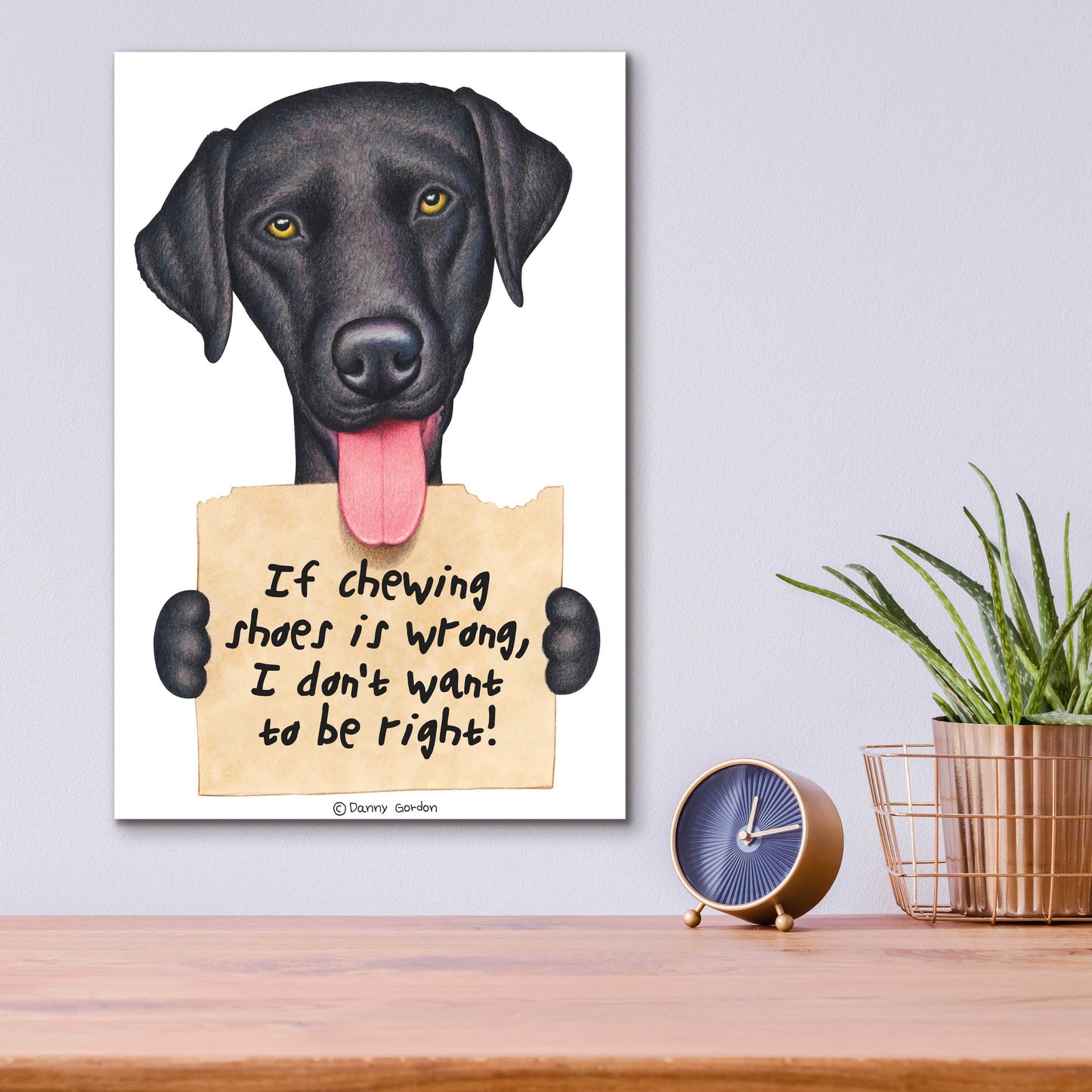 Epic Art 'Black Lab Holding Sign' by Danny Gordon Art, Acrylic Glass Wall Art,12x16