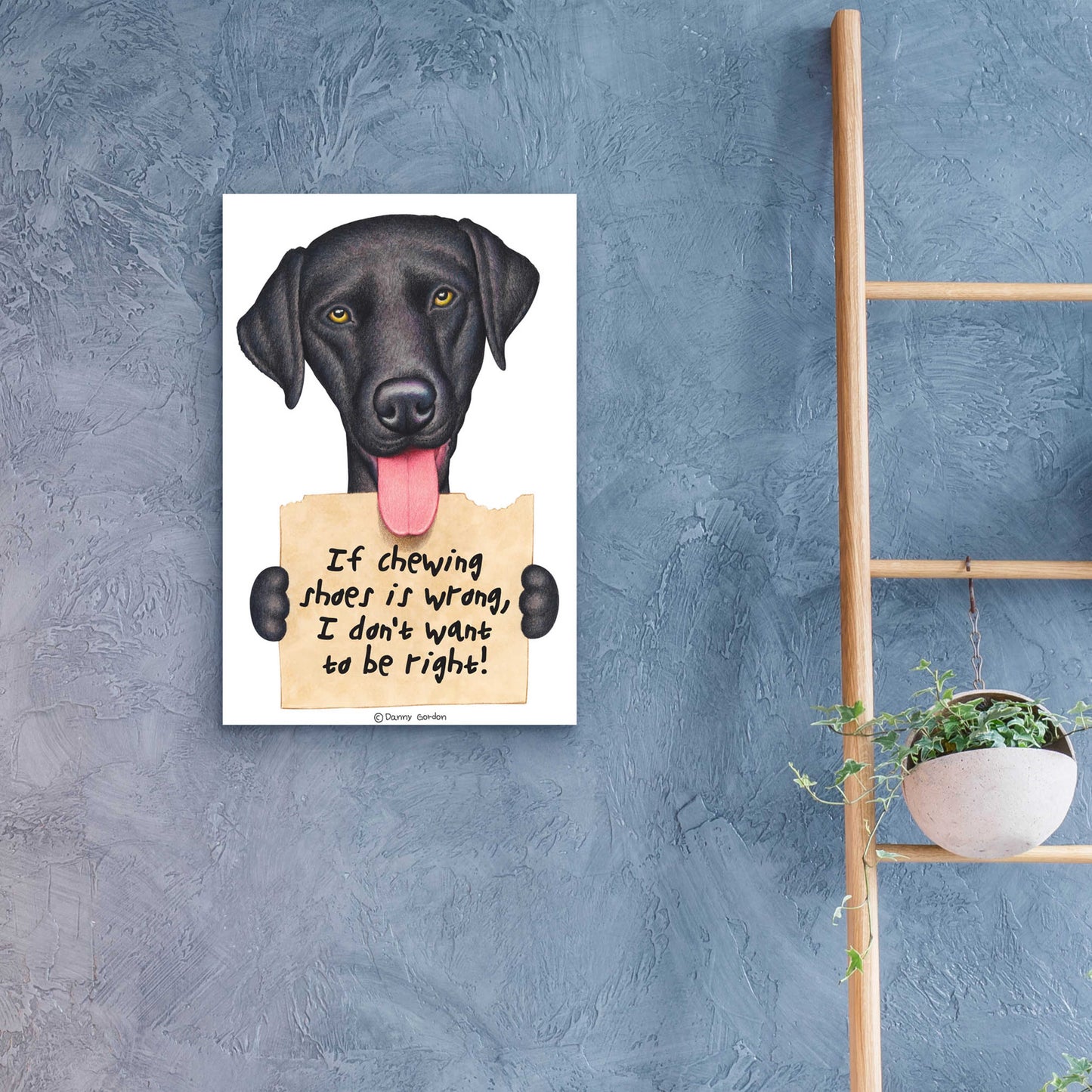 Epic Art 'Black Lab Holding Sign' by Danny Gordon Art, Acrylic Glass Wall Art,16x24