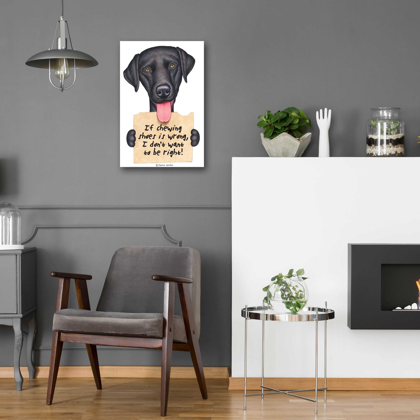 Epic Art 'Black Lab Holding Sign' by Danny Gordon Art, Acrylic Glass Wall Art,16x24