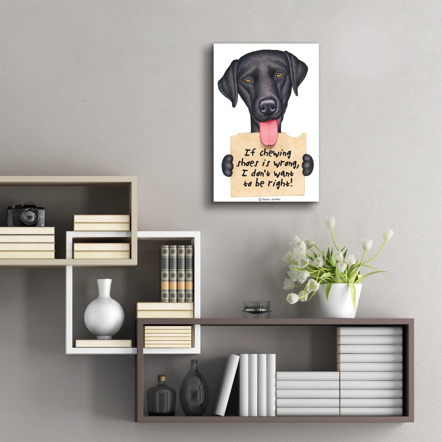 Epic Art 'Black Lab Holding Sign' by Danny Gordon Art, Acrylic Glass Wall Art,16x24