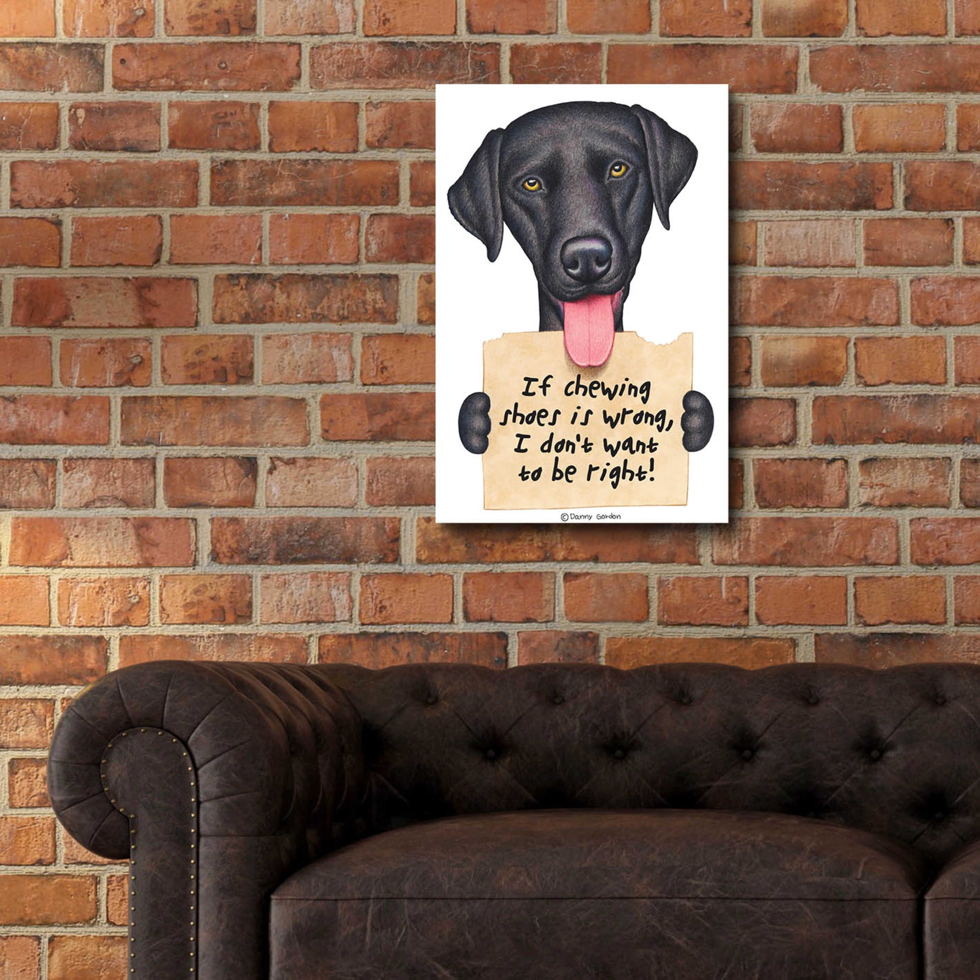 Epic Art 'Black Lab Holding Sign' by Danny Gordon Art, Acrylic Glass Wall Art,16x24