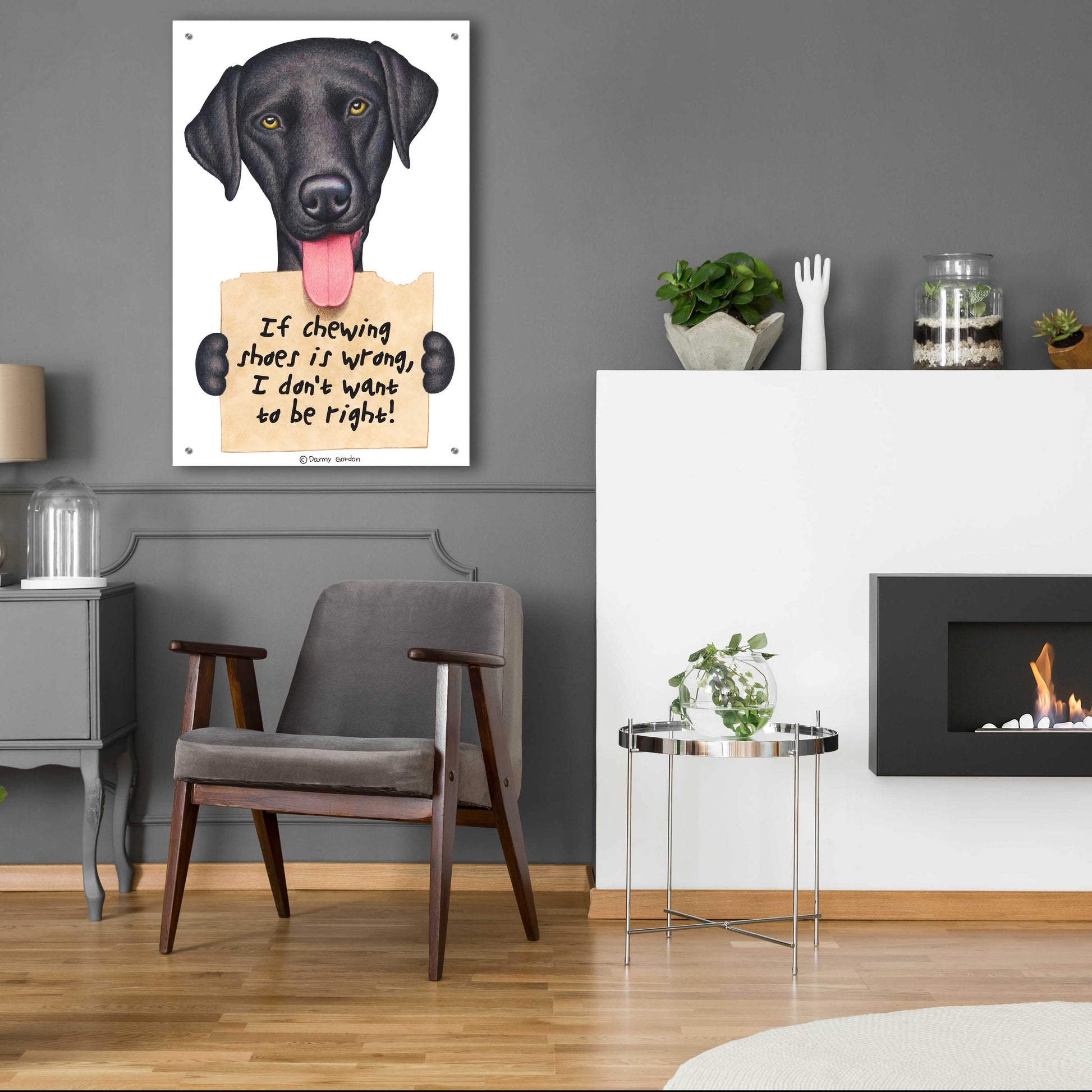 Epic Art 'Black Lab Holding Sign' by Danny Gordon Art, Acrylic Glass Wall Art,24x36