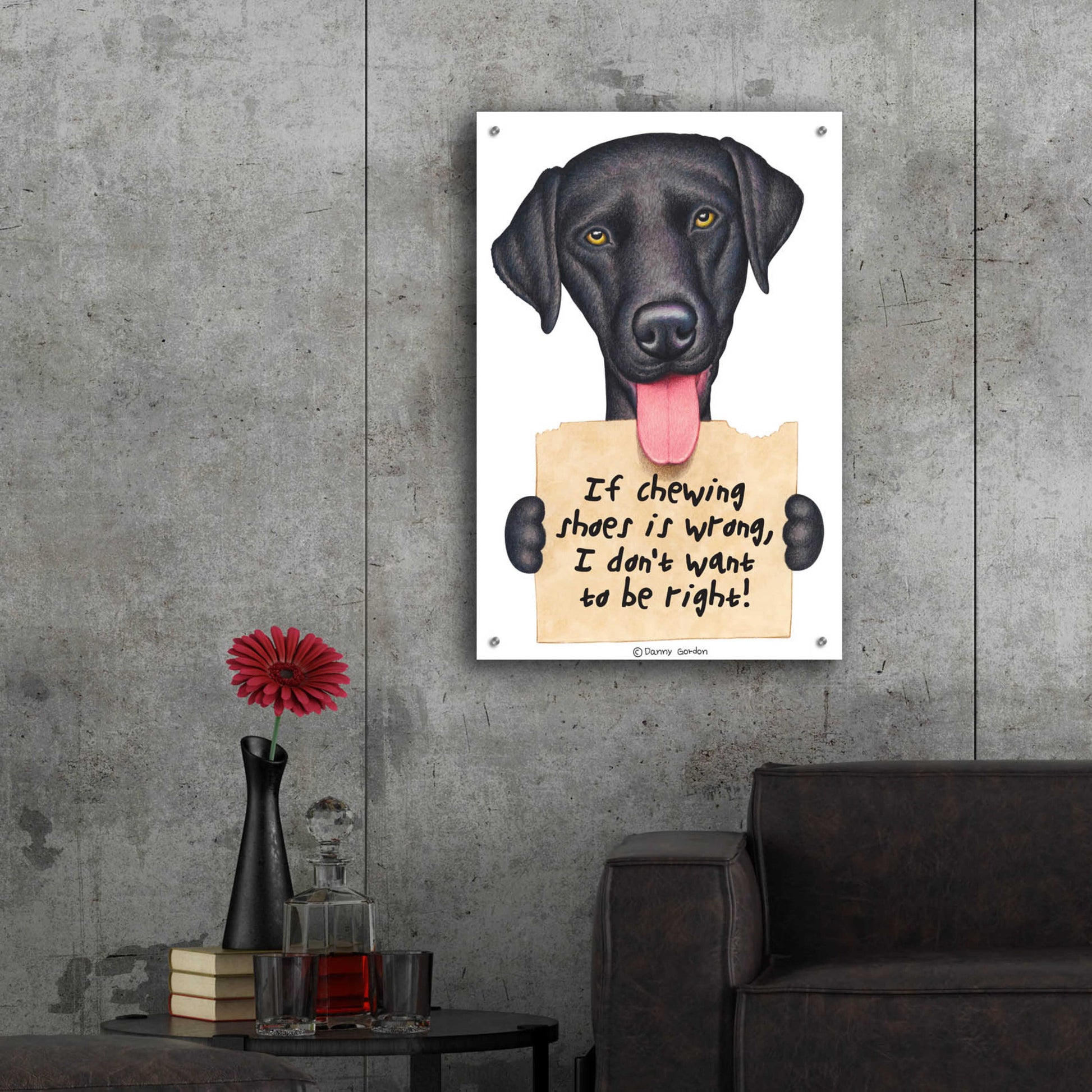 Epic Art 'Black Lab Holding Sign' by Danny Gordon Art, Acrylic Glass Wall Art,24x36