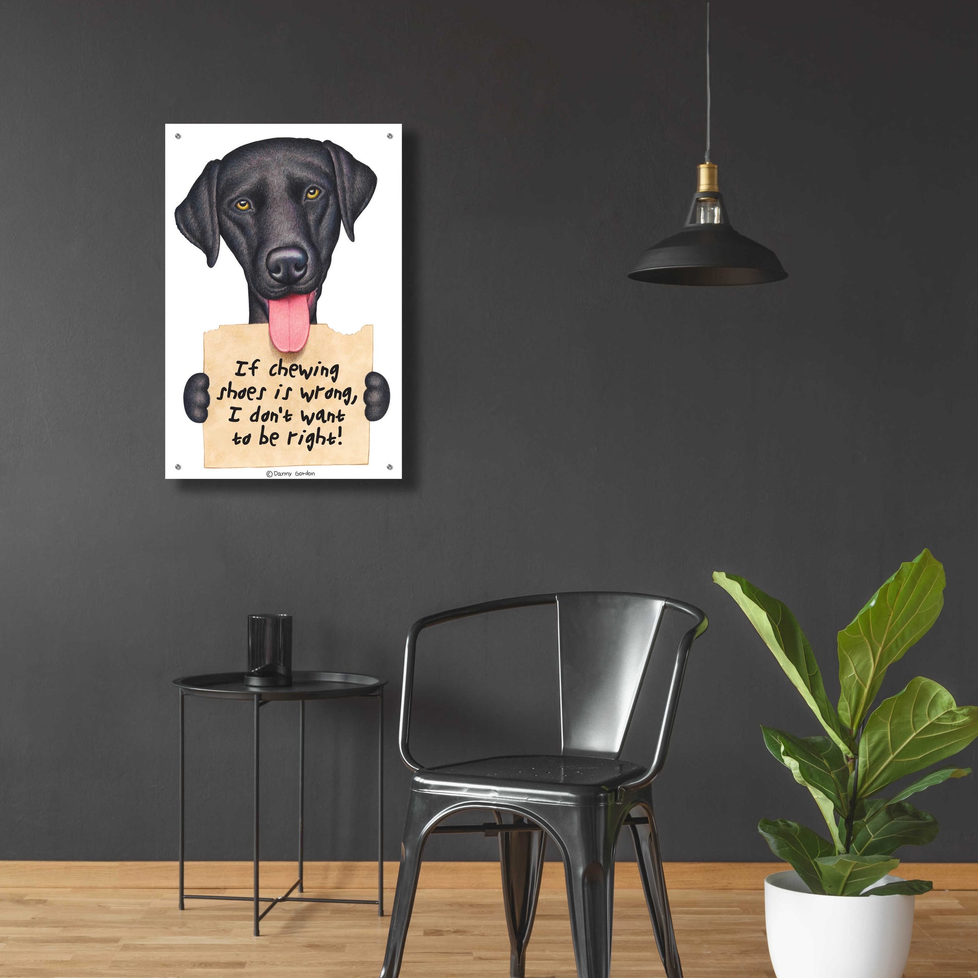 Epic Art 'Black Lab Holding Sign' by Danny Gordon Art, Acrylic Glass Wall Art,24x36