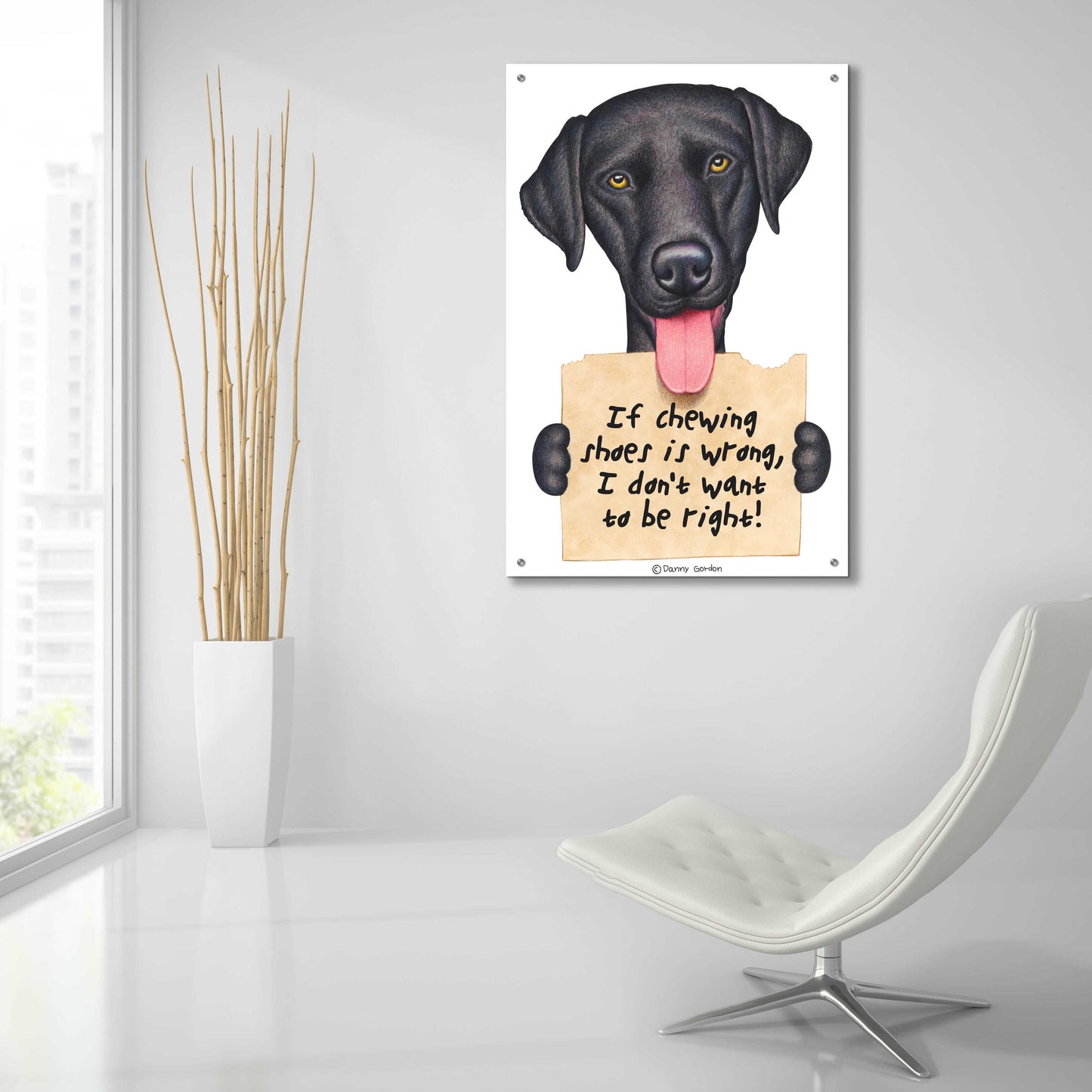 Epic Art 'Black Lab Holding Sign' by Danny Gordon Art, Acrylic Glass Wall Art,24x36