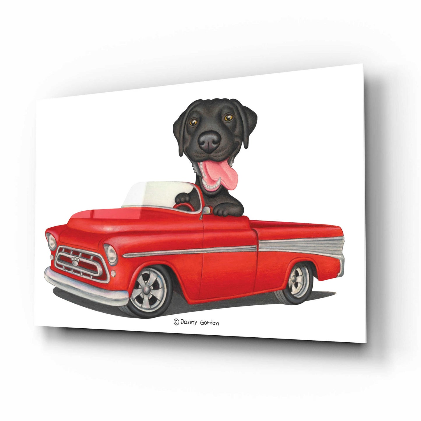 Epic Art 'Black Lab in Red Truck' by Danny Gordon Art, Acrylic Glass Wall Art,16x12