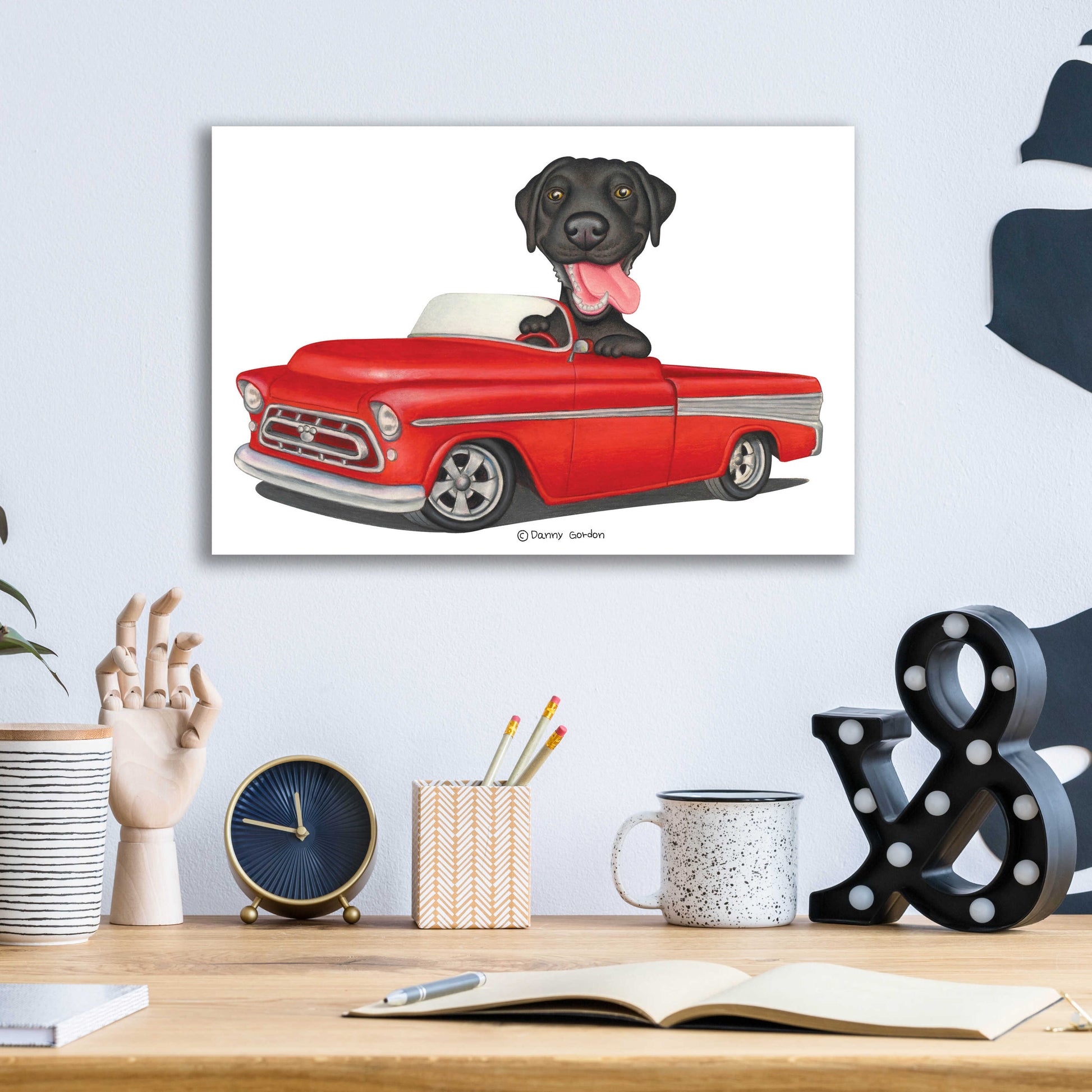 Epic Art 'Black Lab in Red Truck' by Danny Gordon Art, Acrylic Glass Wall Art,16x12