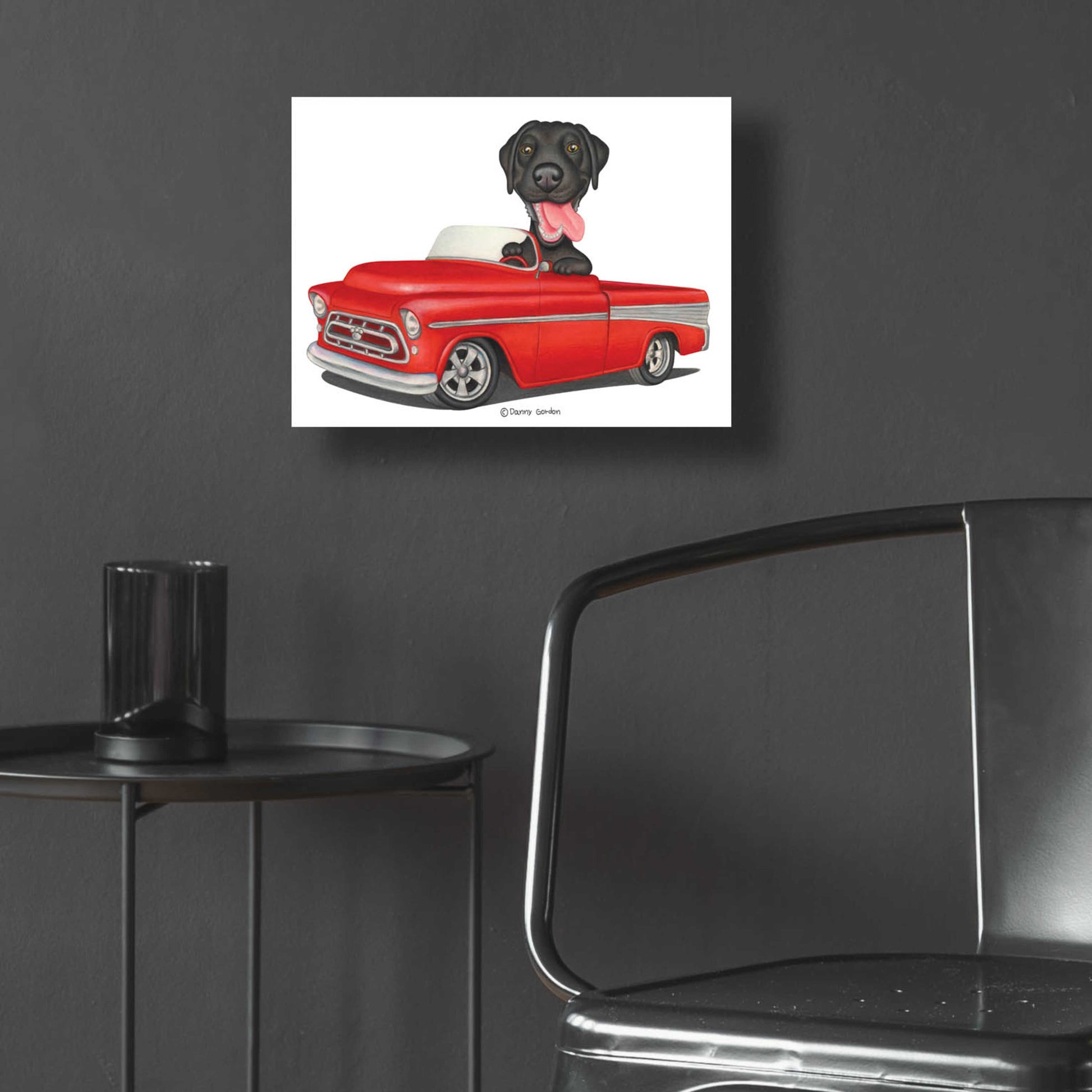 Epic Art 'Black Lab in Red Truck' by Danny Gordon Art, Acrylic Glass Wall Art,16x12