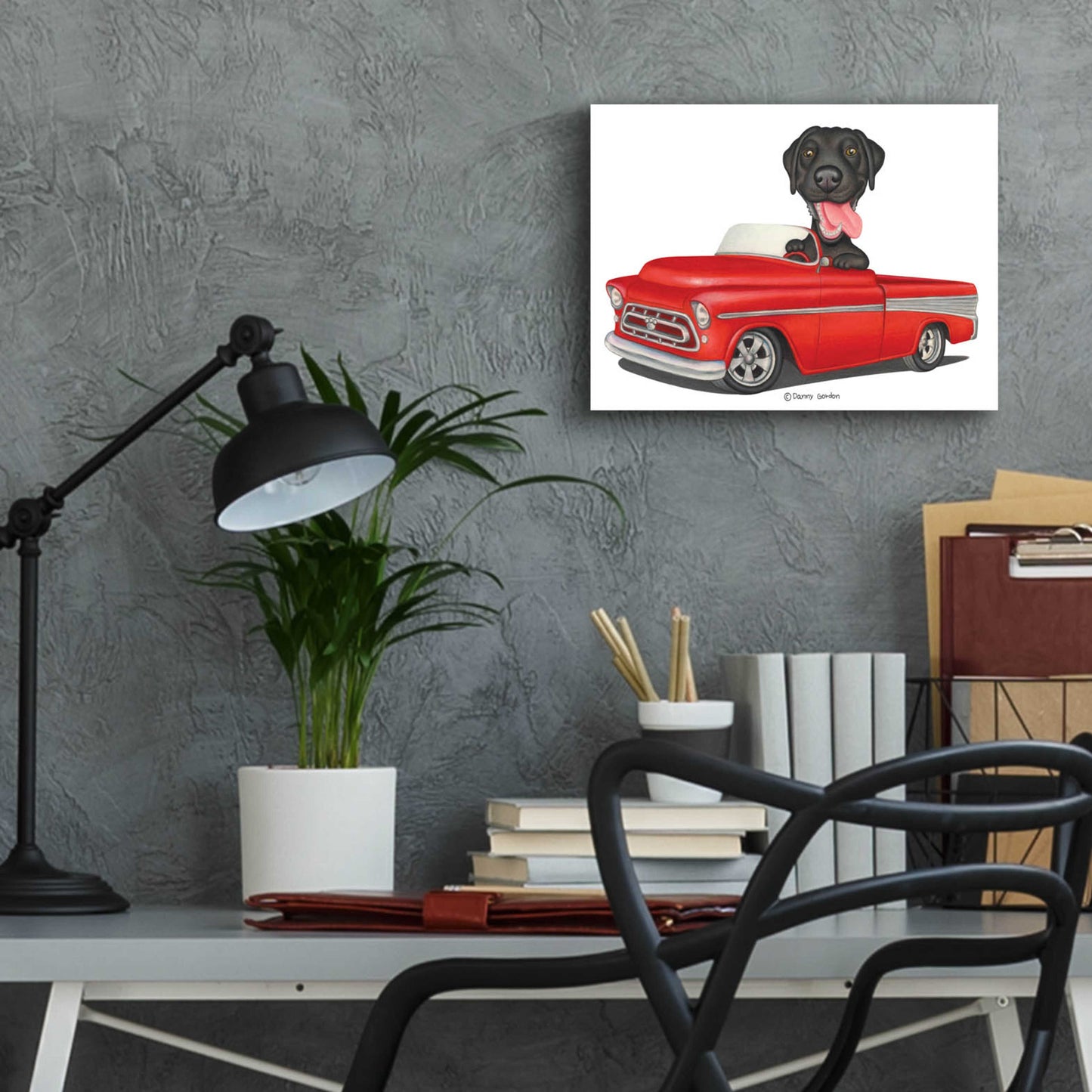 Epic Art 'Black Lab in Red Truck' by Danny Gordon Art, Acrylic Glass Wall Art,16x12