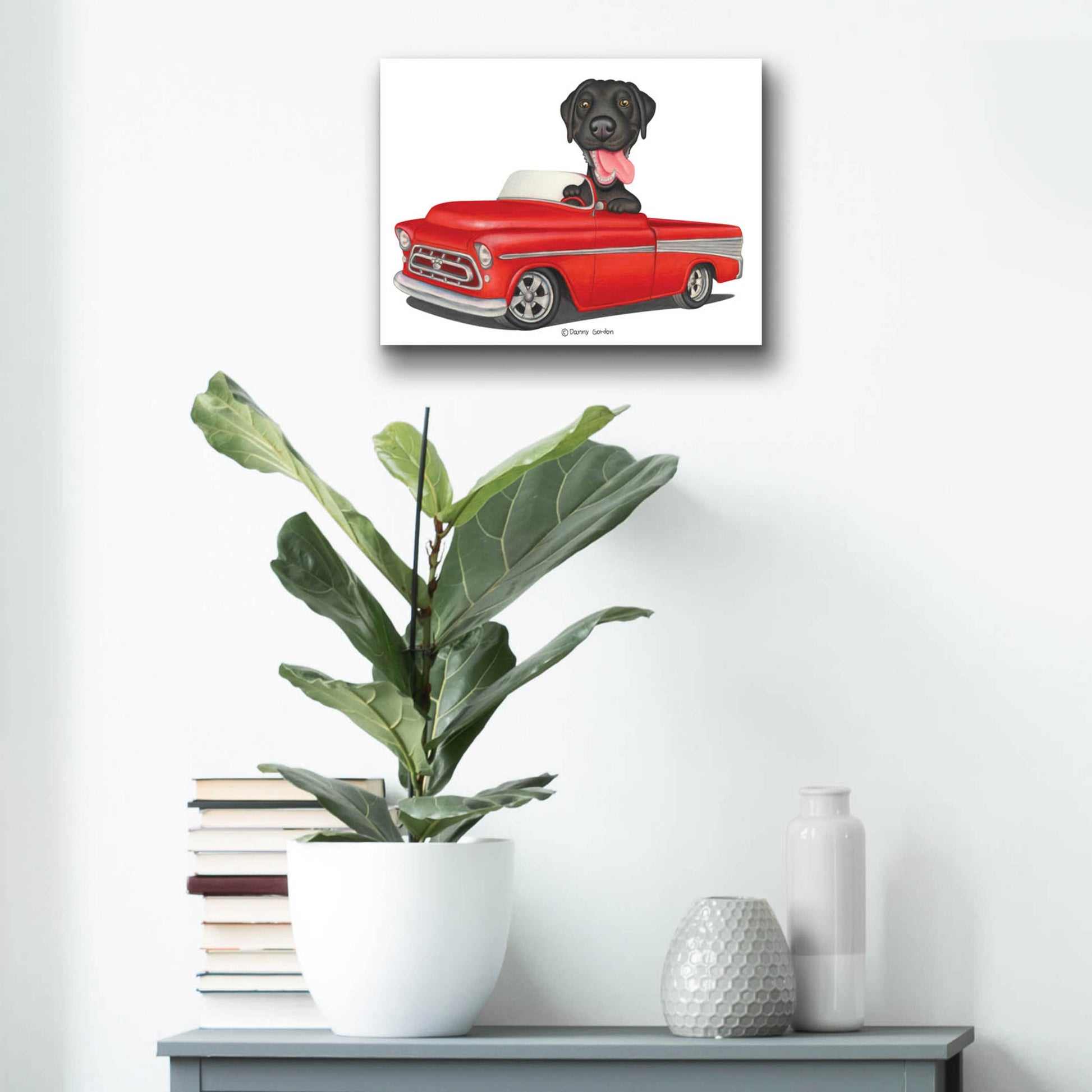 Epic Art 'Black Lab in Red Truck' by Danny Gordon Art, Acrylic Glass Wall Art,16x12