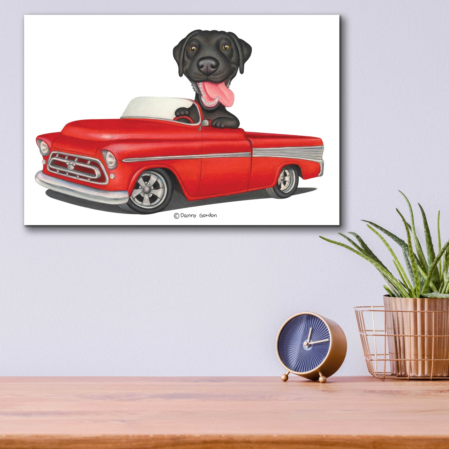 Epic Art 'Black Lab in Red Truck' by Danny Gordon Art, Acrylic Glass Wall Art,16x12