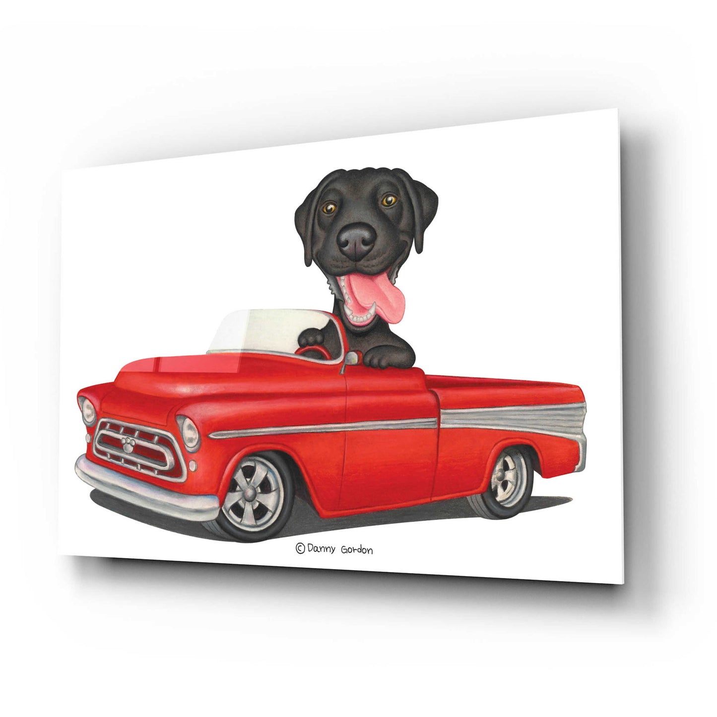 Epic Art 'Black Lab in Red Truck' by Danny Gordon Art, Acrylic Glass Wall Art,24x16