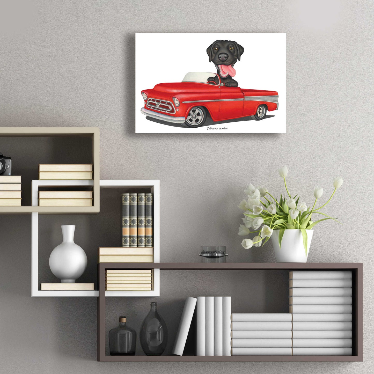 Epic Art 'Black Lab in Red Truck' by Danny Gordon Art, Acrylic Glass Wall Art,24x16