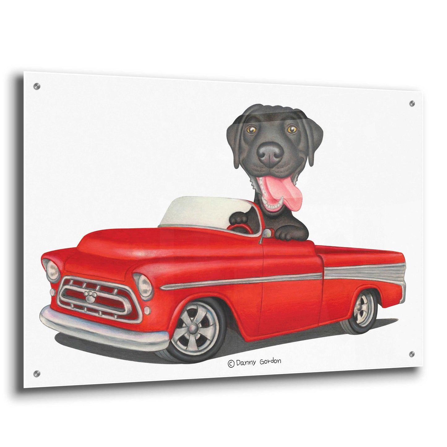 Epic Art 'Black Lab in Red Truck' by Danny Gordon Art, Acrylic Glass Wall Art,36x24