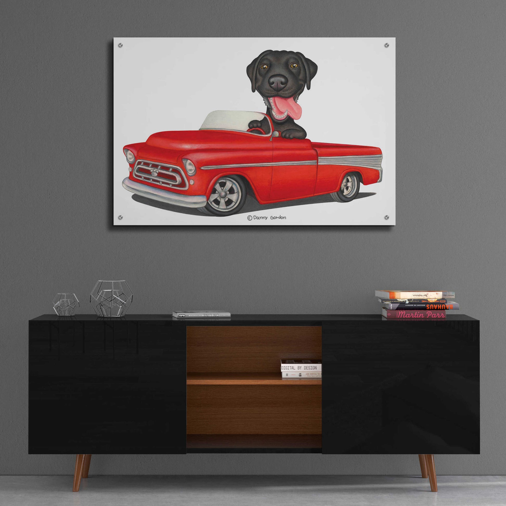 Epic Art 'Black Lab in Red Truck' by Danny Gordon Art, Acrylic Glass Wall Art,36x24