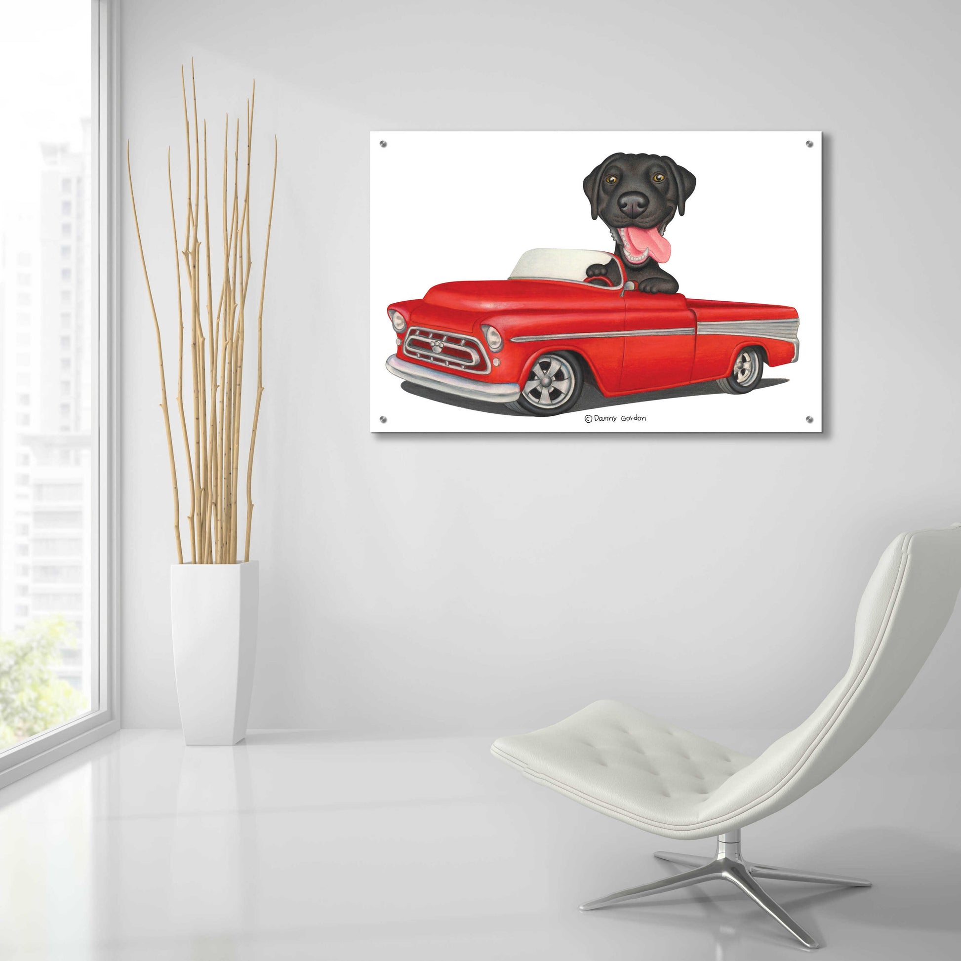 Epic Art 'Black Lab in Red Truck' by Danny Gordon Art, Acrylic Glass Wall Art,36x24