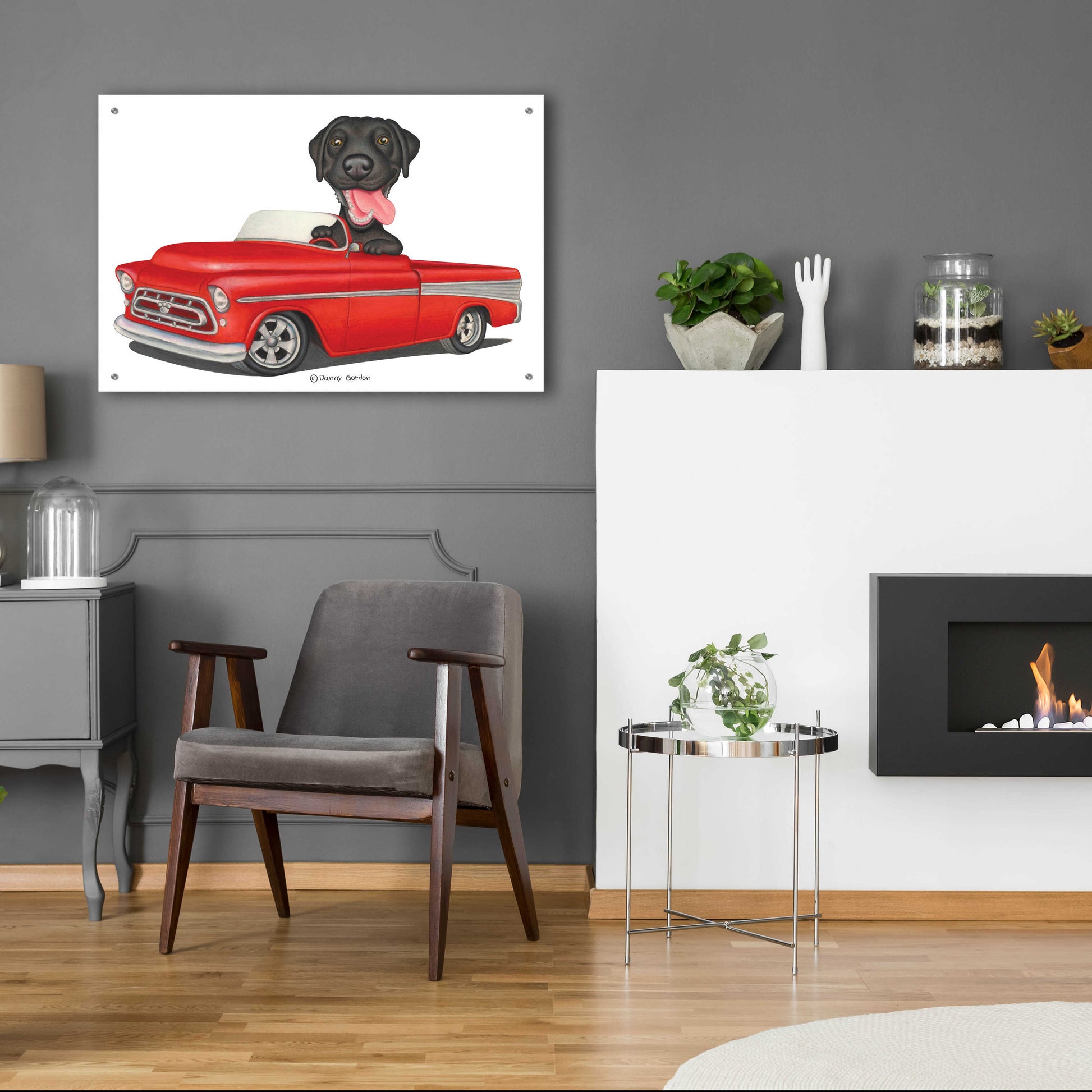 Epic Art 'Black Lab in Red Truck' by Danny Gordon Art, Acrylic Glass Wall Art,36x24