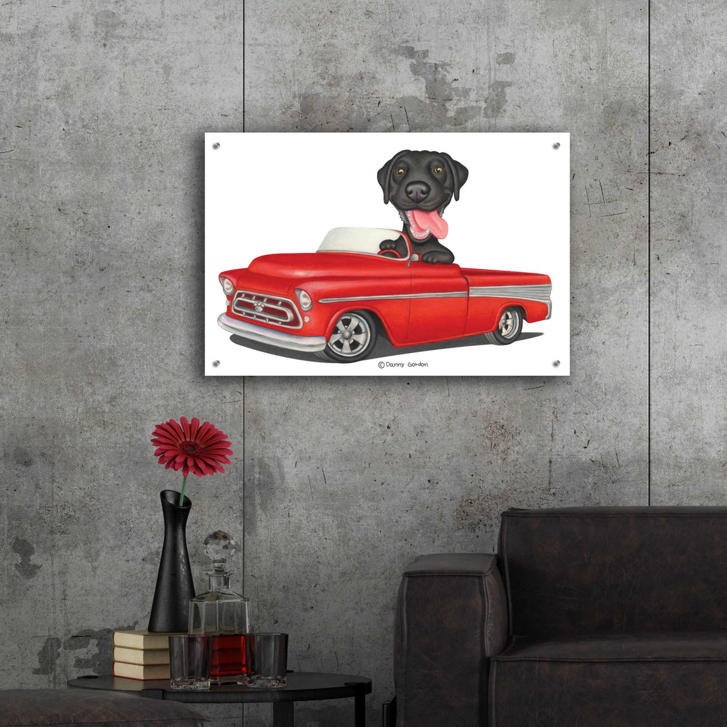 Epic Art 'Black Lab in Red Truck' by Danny Gordon Art, Acrylic Glass Wall Art,36x24