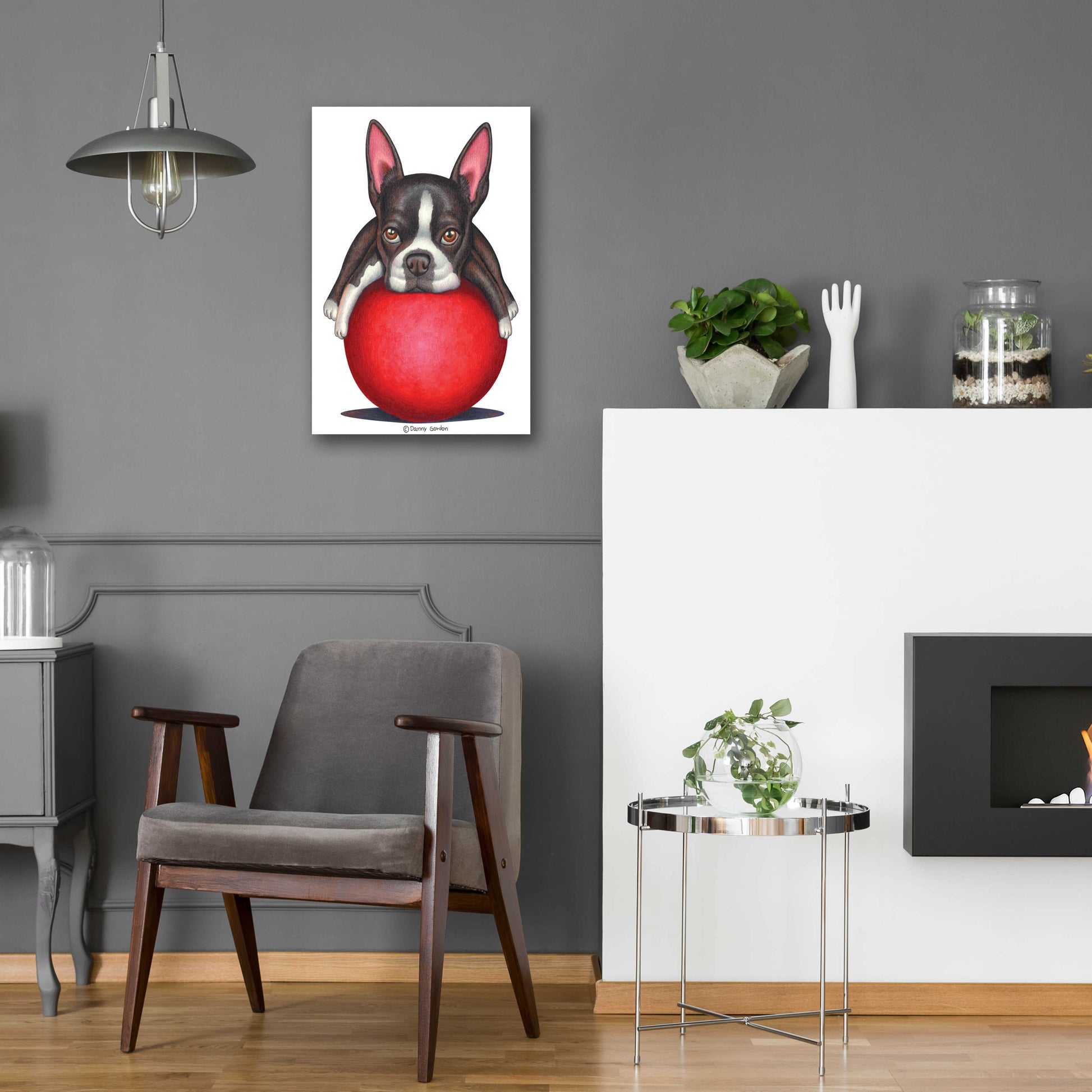 Epic Art 'Boston Terrier on Red Ball' by Danny Gordon Art, Acrylic Glass Wall Art,16x24