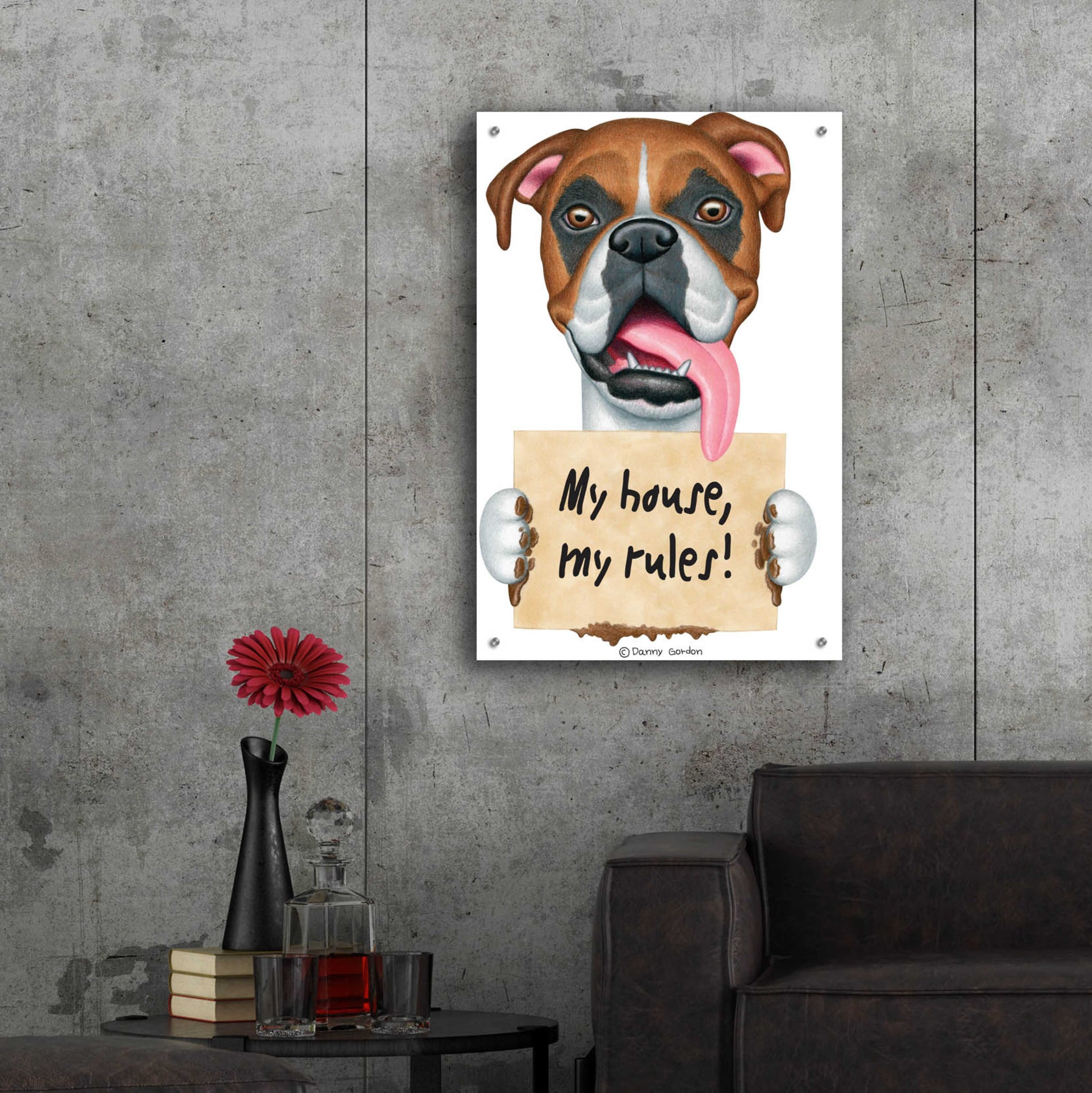 Epic Art 'Boxer Holding Muddy Sign' by Danny Gordon Art, Acrylic Glass Wall Art,24x36