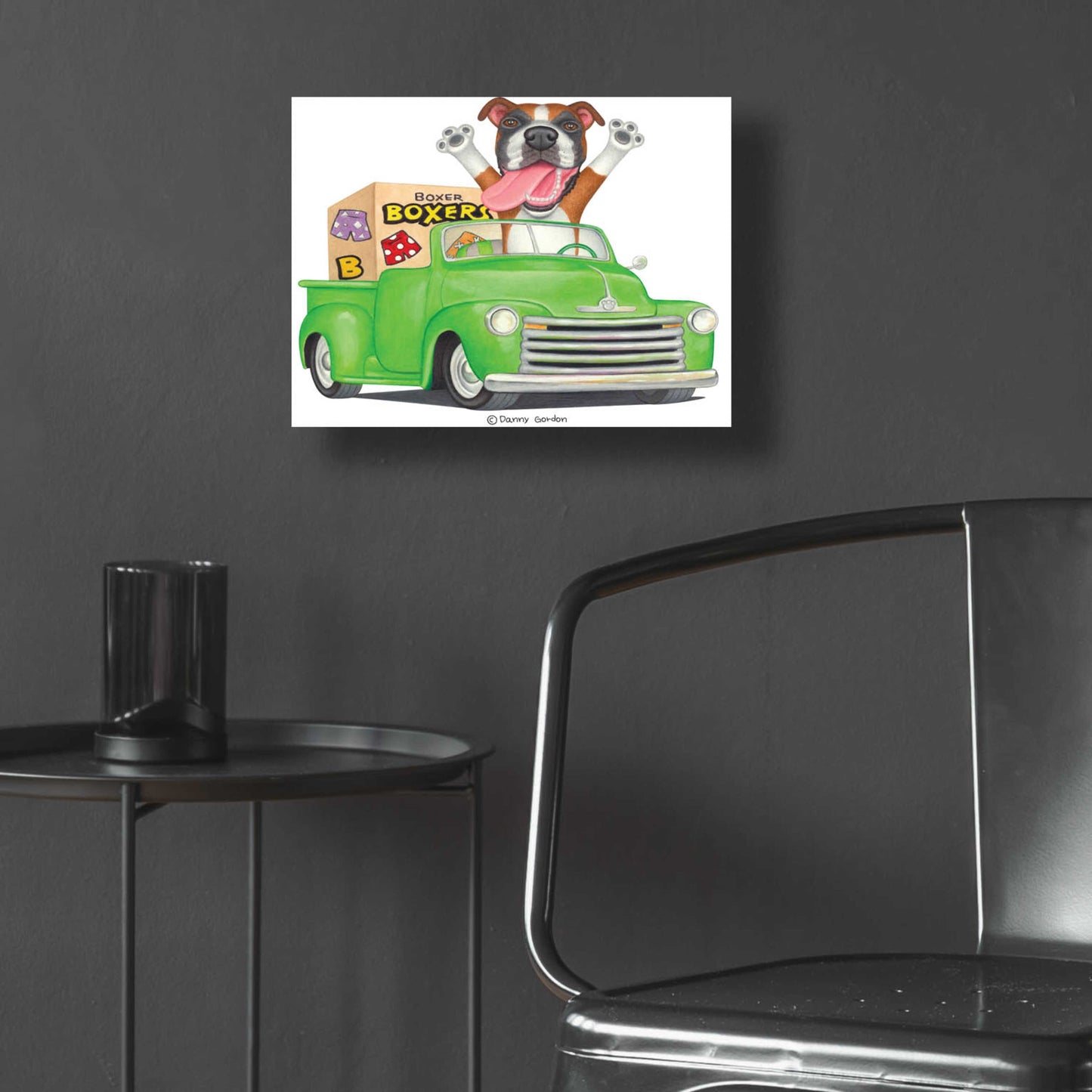 Epic Art 'Boxer in Green Truck with Boxes' by Danny Gordon Art, Acrylic Glass Wall Art,16x12