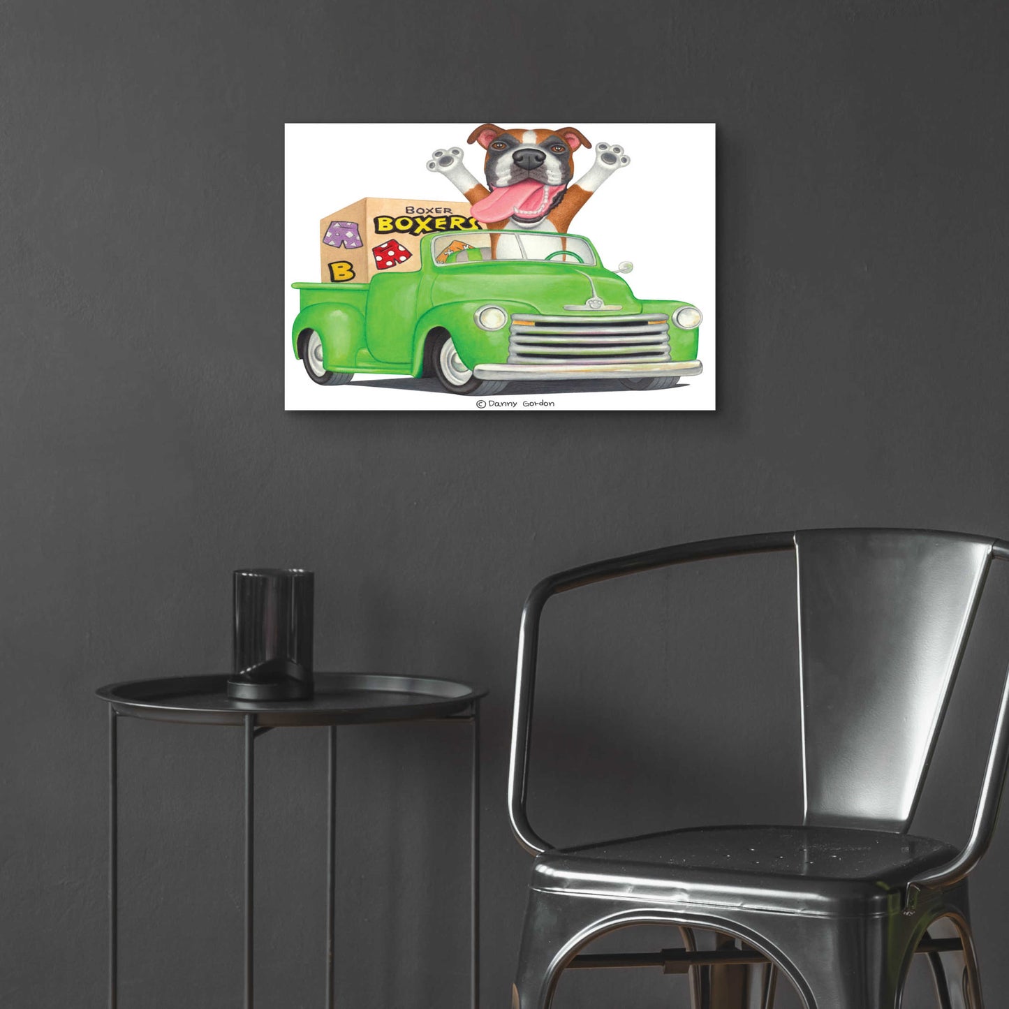 Epic Art 'Boxer in Green Truck with Boxes' by Danny Gordon Art, Acrylic Glass Wall Art,24x16