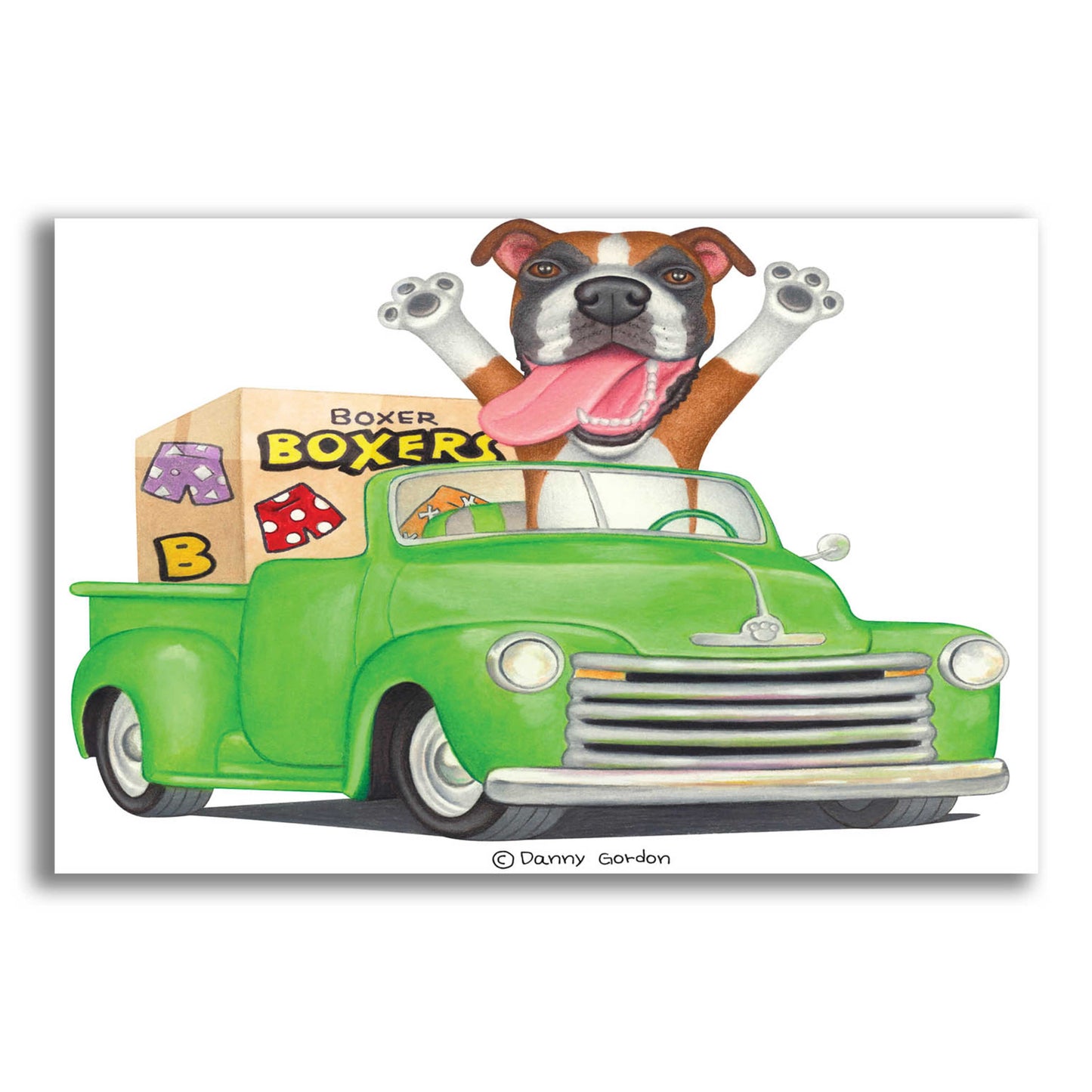 Epic Art 'Boxer in Green Truck with Boxes' by Danny Gordon Art, Acrylic Glass Wall Art,24x16