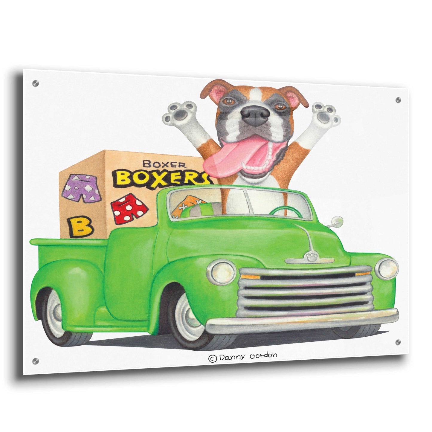 Epic Art 'Boxer in Green Truck with Boxes' by Danny Gordon Art, Acrylic Glass Wall Art,36x24