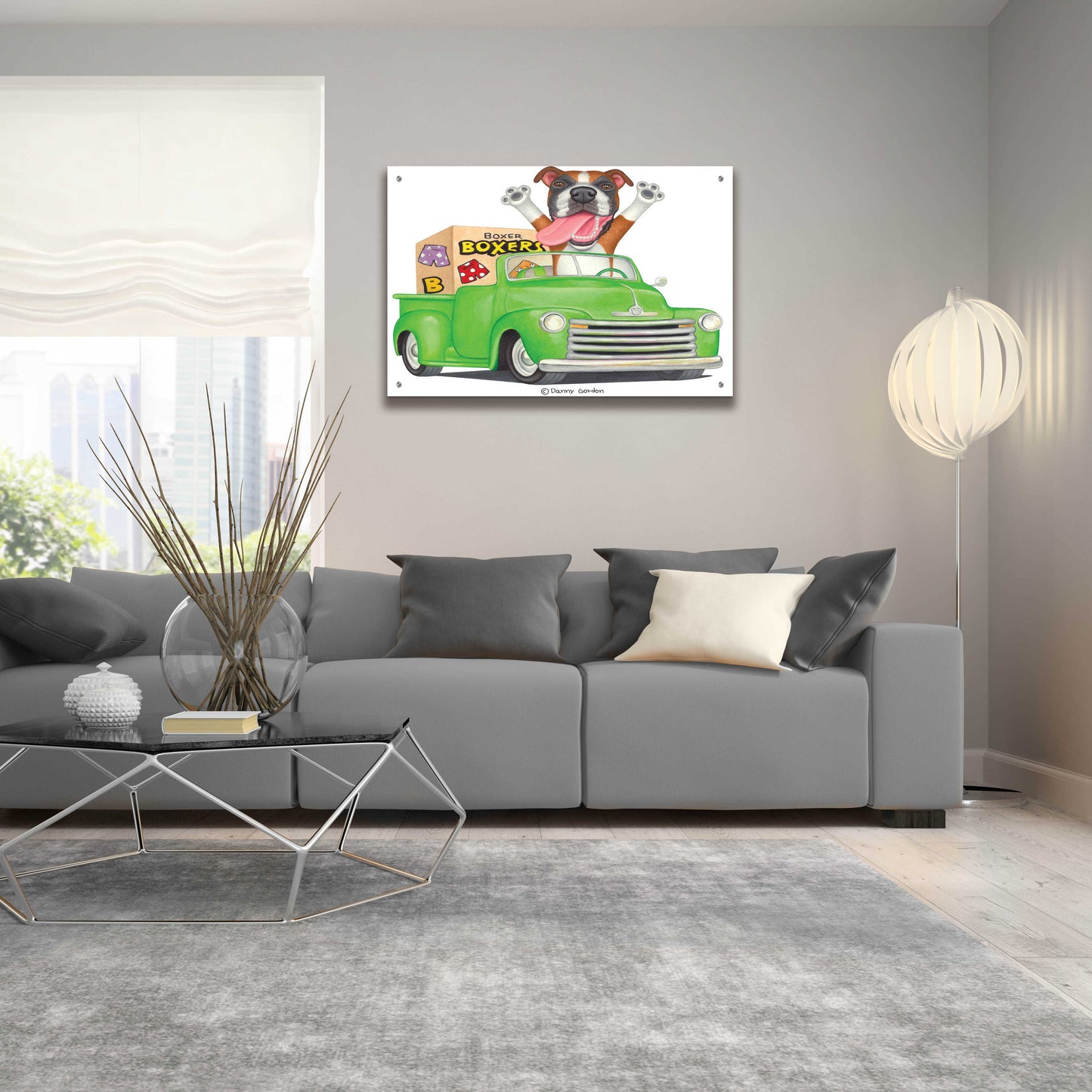 Epic Art 'Boxer in Green Truck with Boxes' by Danny Gordon Art, Acrylic Glass Wall Art,36x24