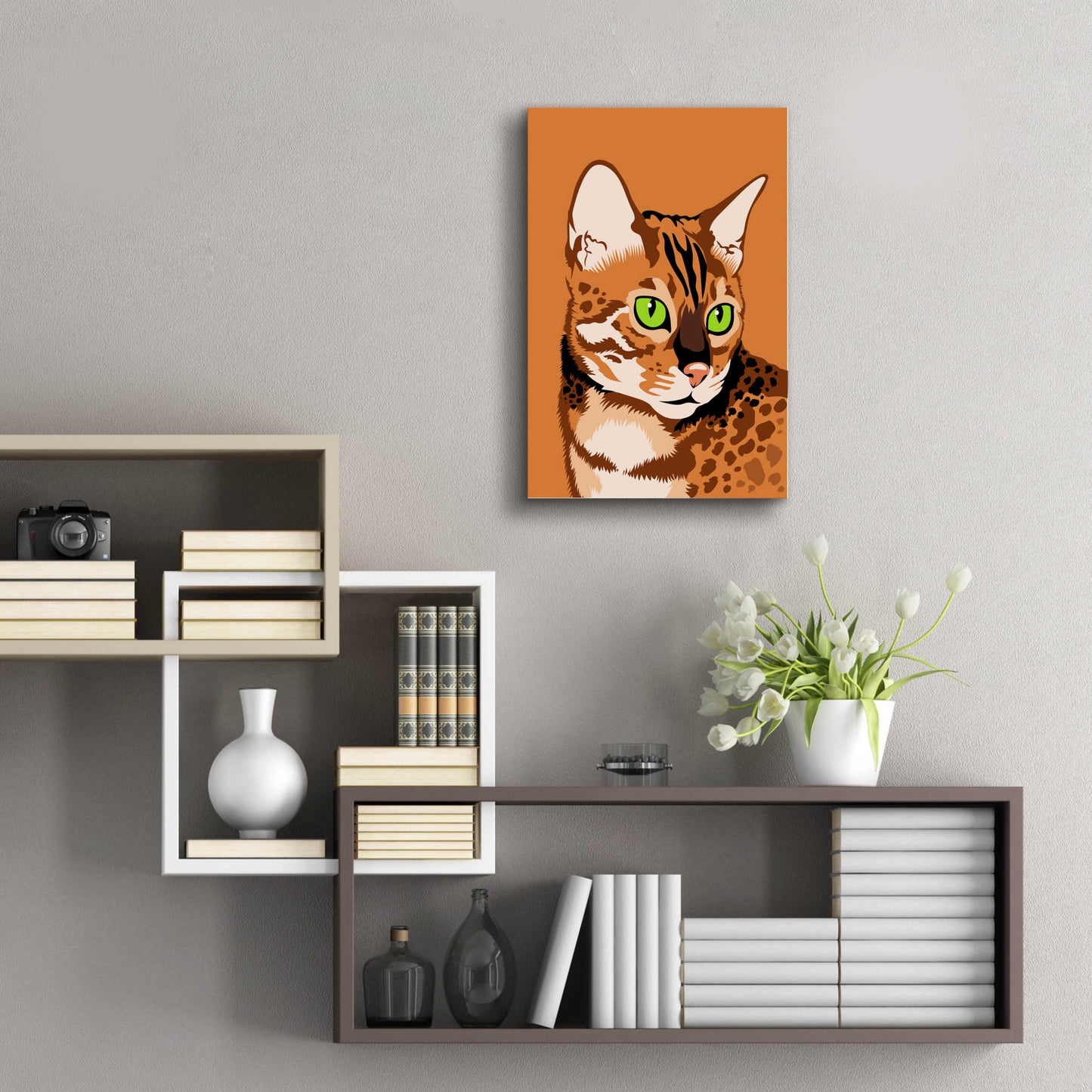 Epic Art 'Bengal Cat' by Debbie Gray, Acrylic Glass Wall Art,16x24