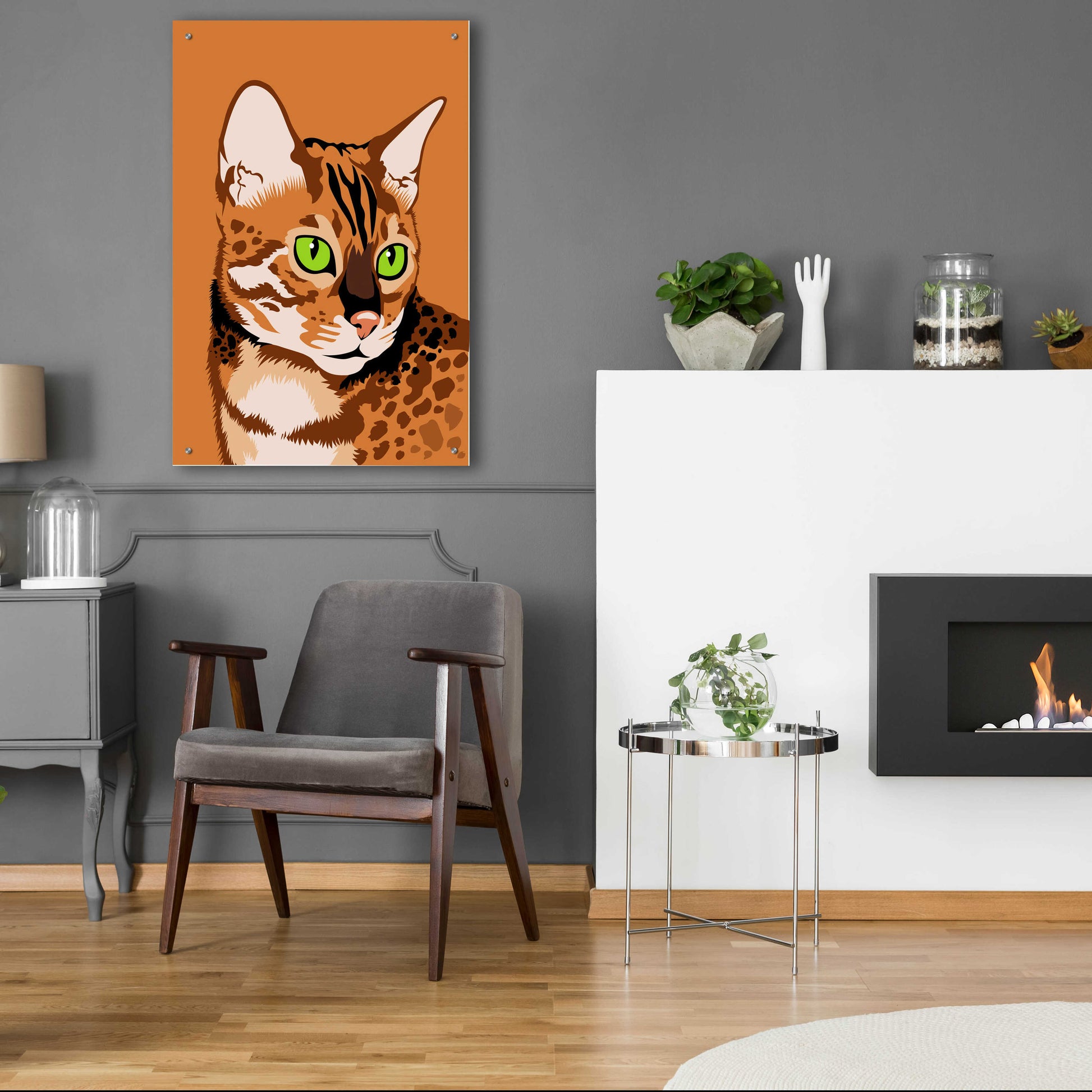 Epic Art 'Bengal Cat' by Debbie Gray, Acrylic Glass Wall Art,24x36