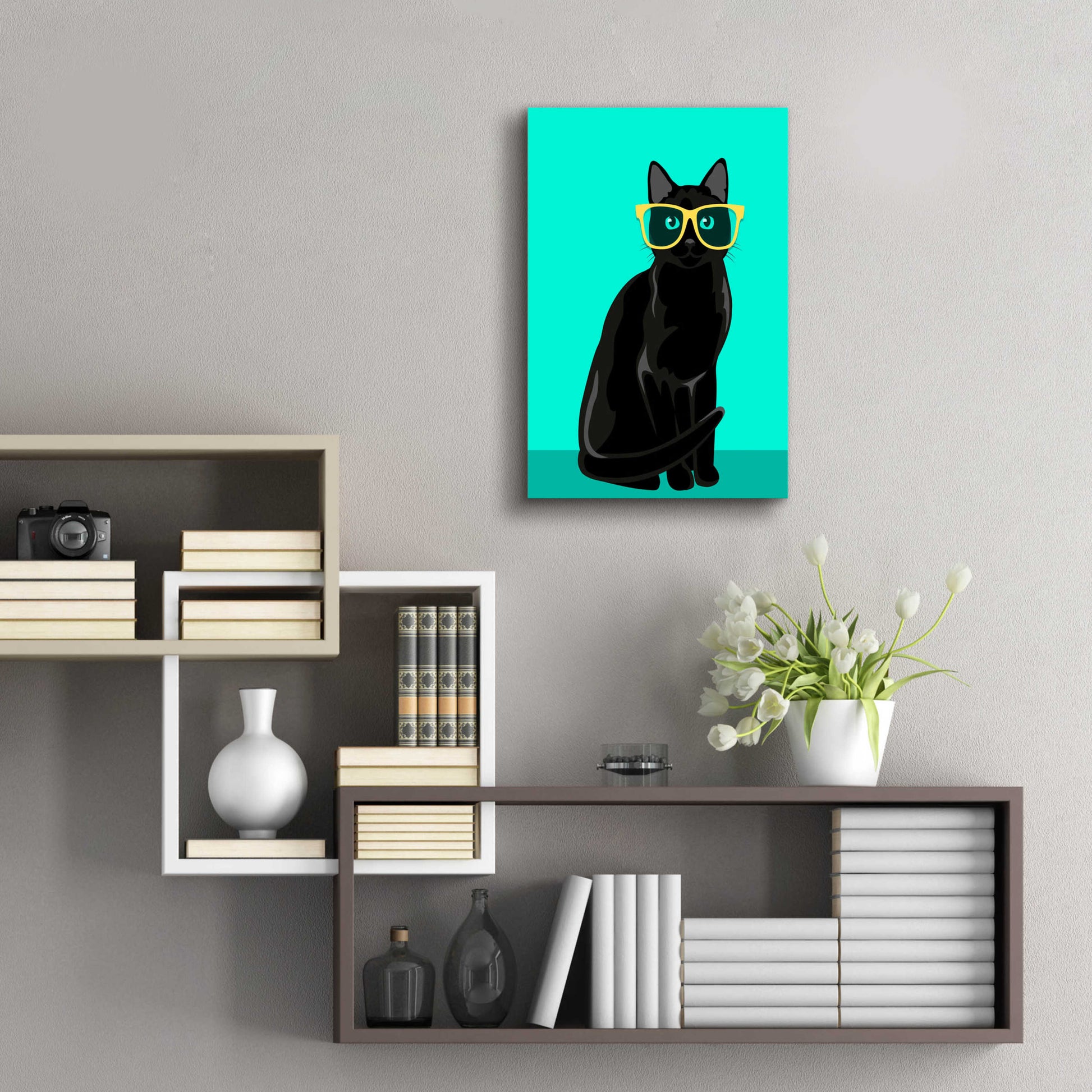 Epic Art 'Black Cat Mint' by Debbie Gray, Acrylic Glass Wall Art,16x24