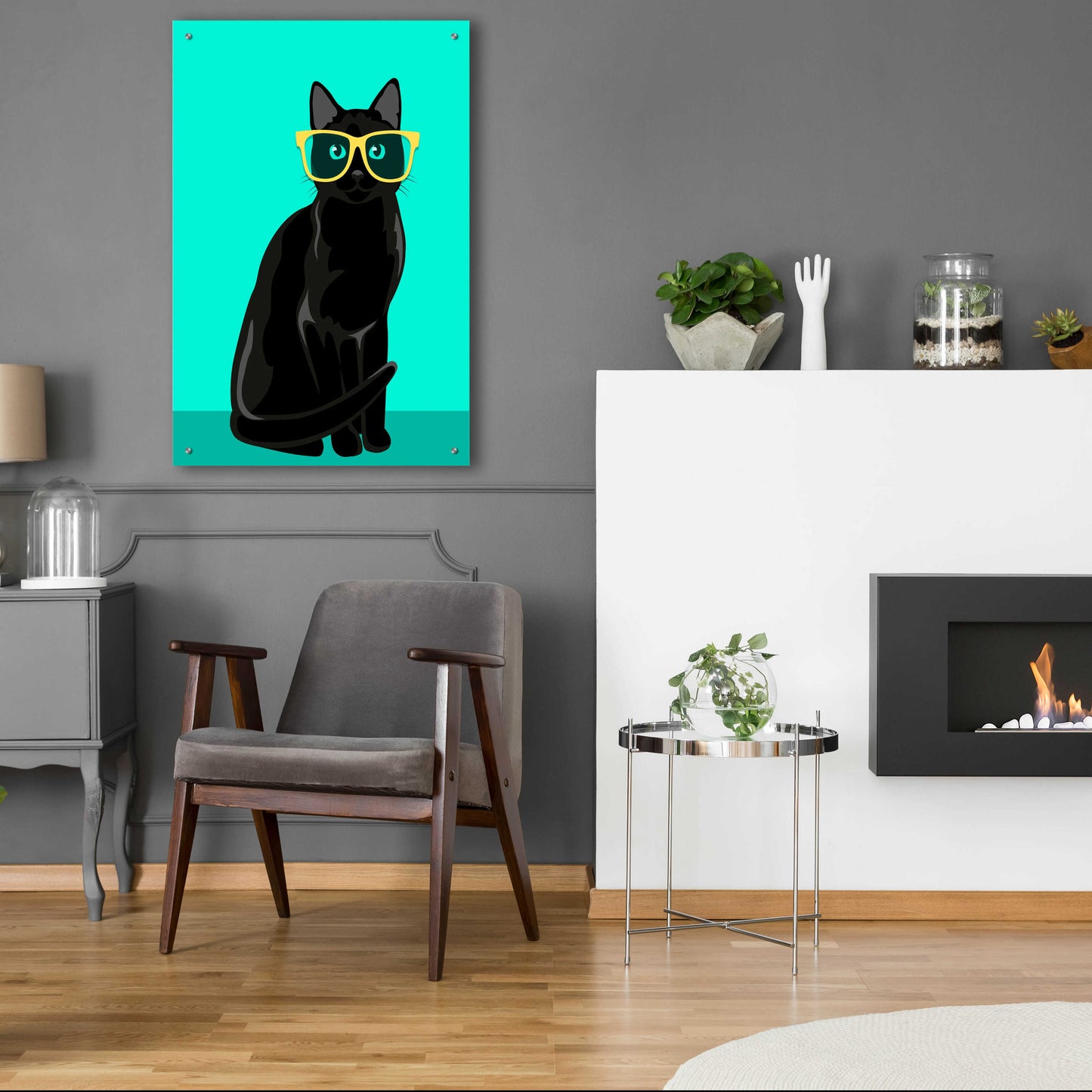 Epic Art 'Black Cat Mint' by Debbie Gray, Acrylic Glass Wall Art,24x36
