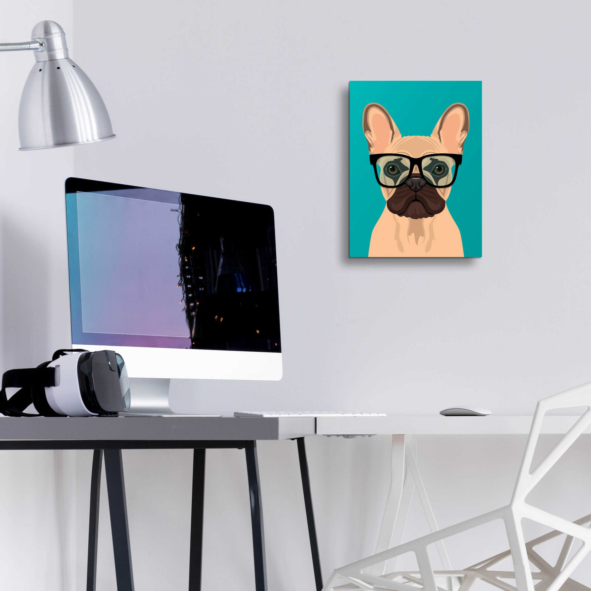 Epic Art 'French Bulldog Teal' by Debbie Gray, Acrylic Glass Wall Art,12x16