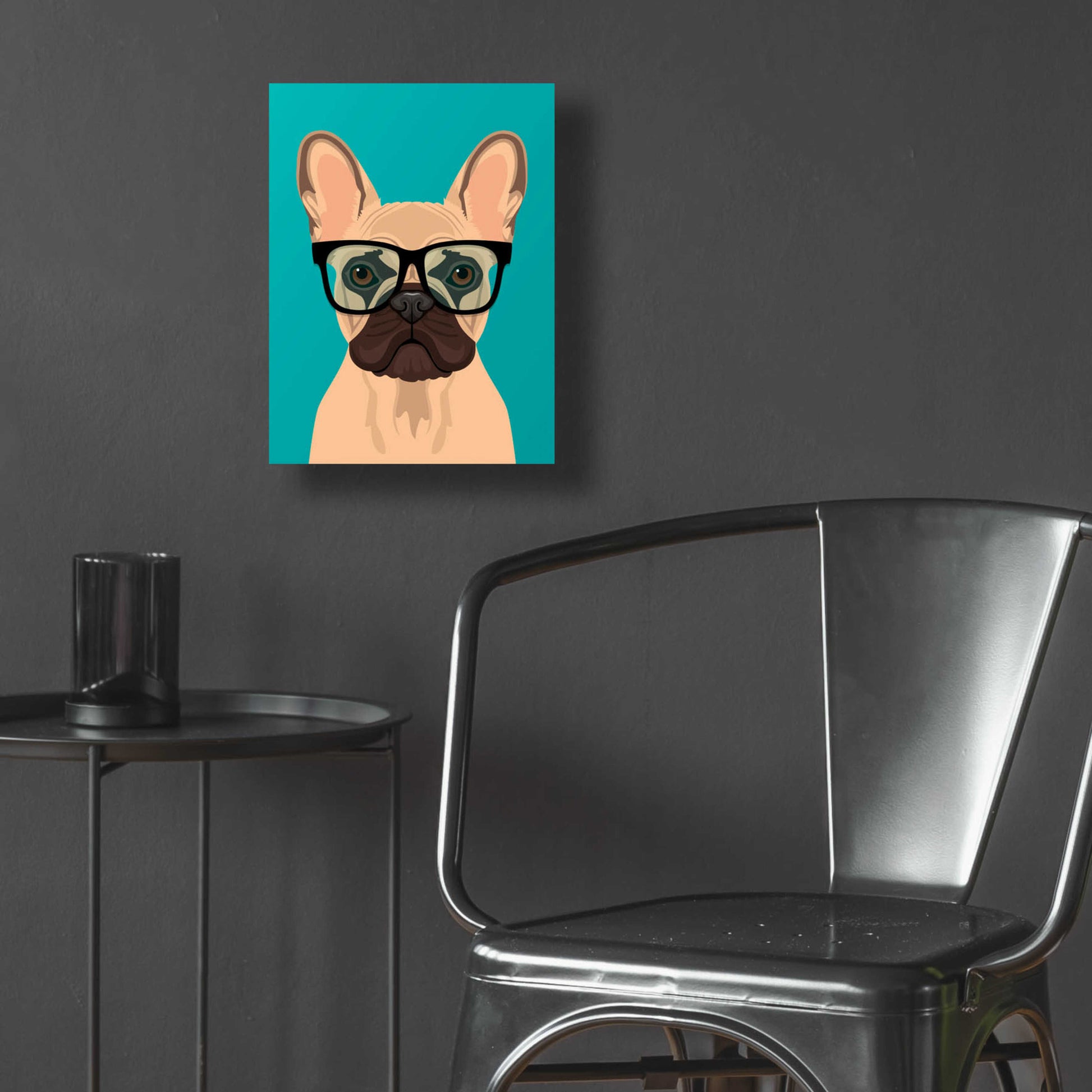 Epic Art 'French Bulldog Teal' by Debbie Gray, Acrylic Glass Wall Art,12x16