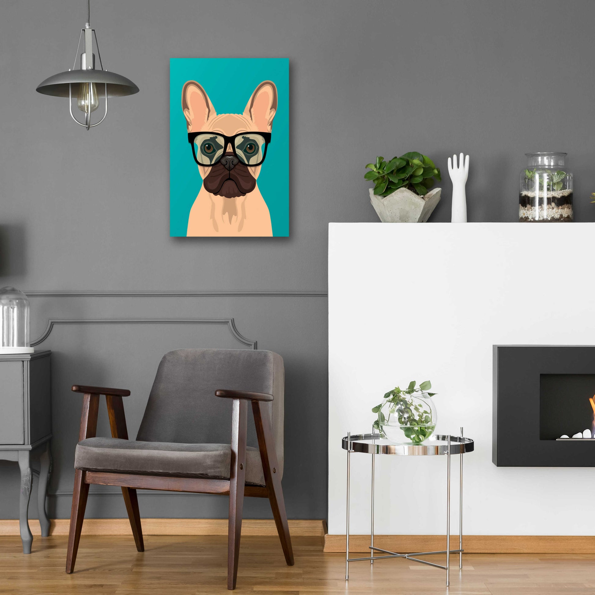 Epic Art 'French Bulldog Teal' by Debbie Gray, Acrylic Glass Wall Art,16x24