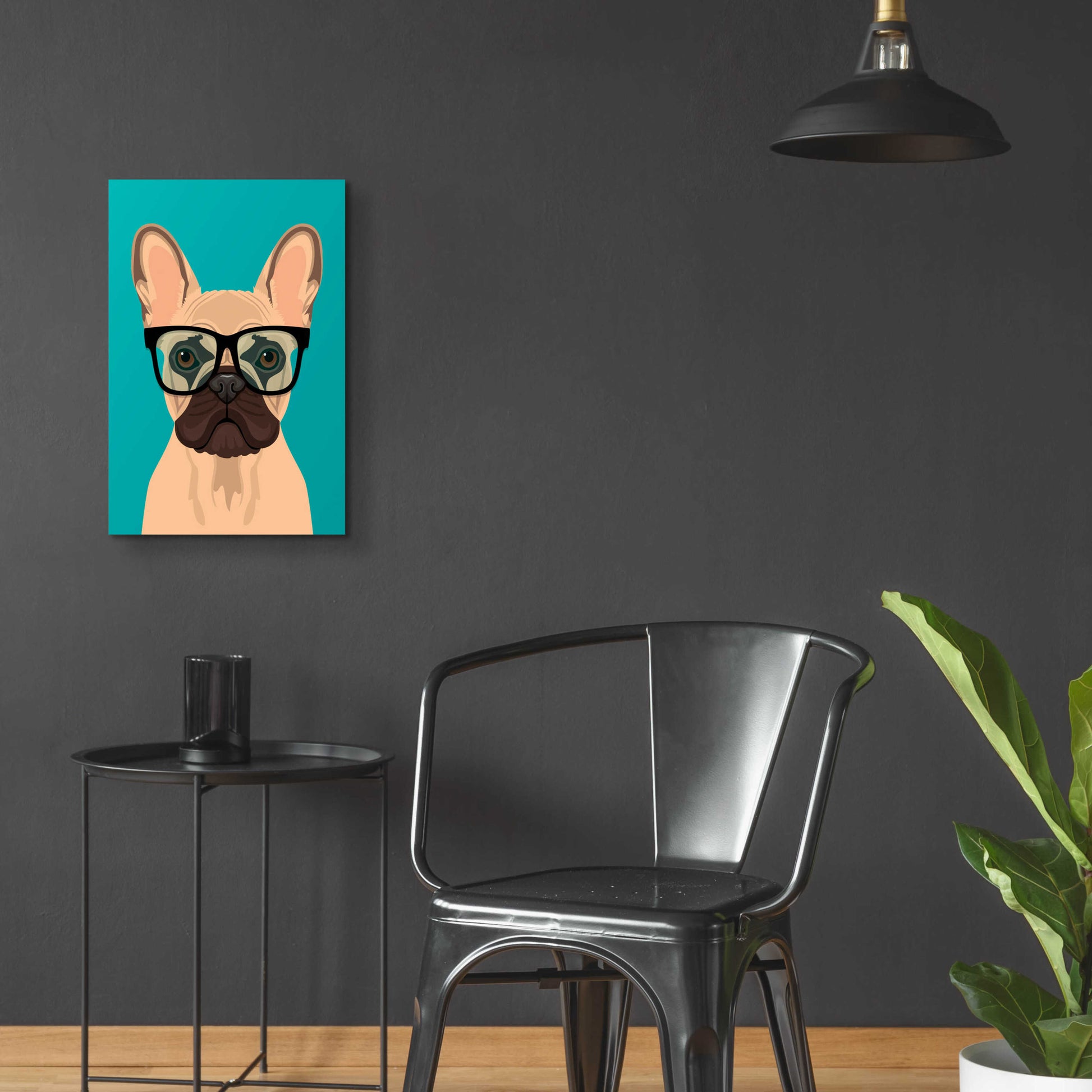 Epic Art 'French Bulldog Teal' by Debbie Gray, Acrylic Glass Wall Art,16x24