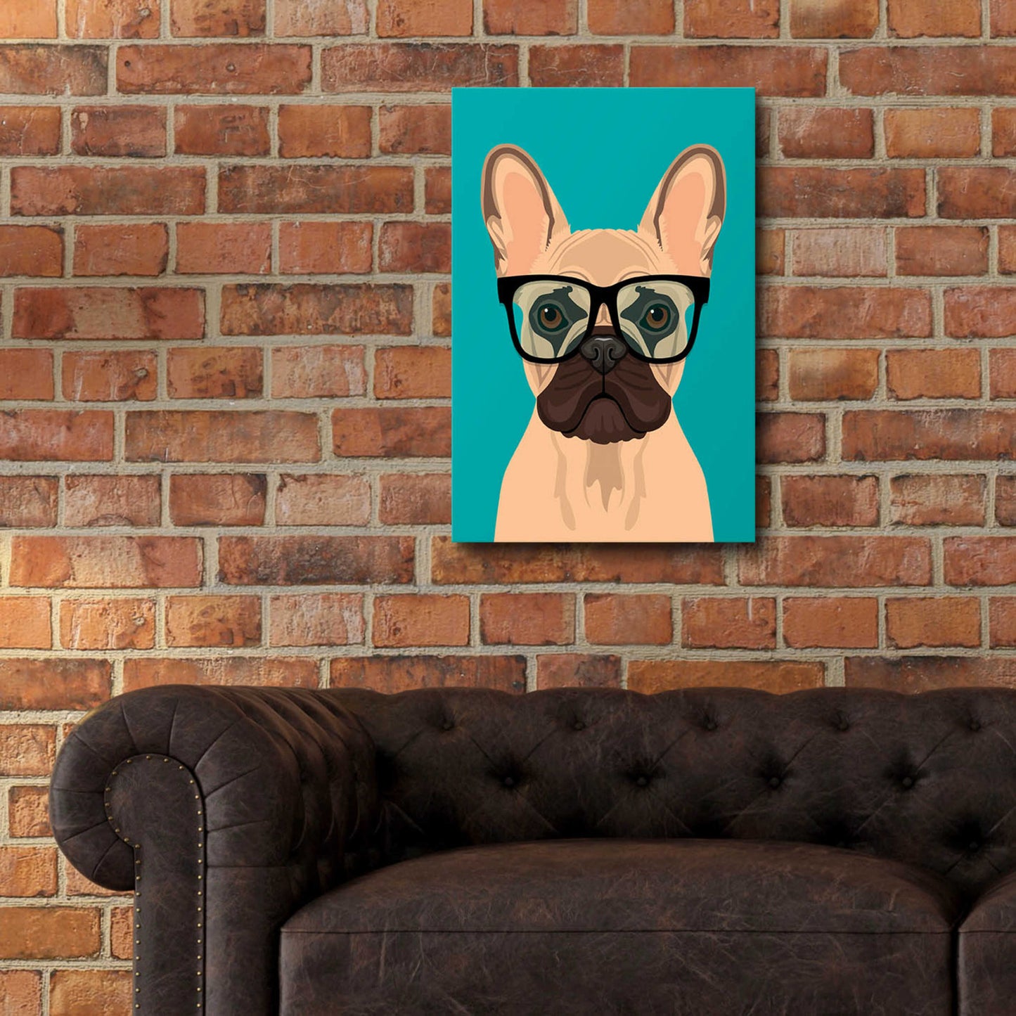 Epic Art 'French Bulldog Teal' by Debbie Gray, Acrylic Glass Wall Art,16x24