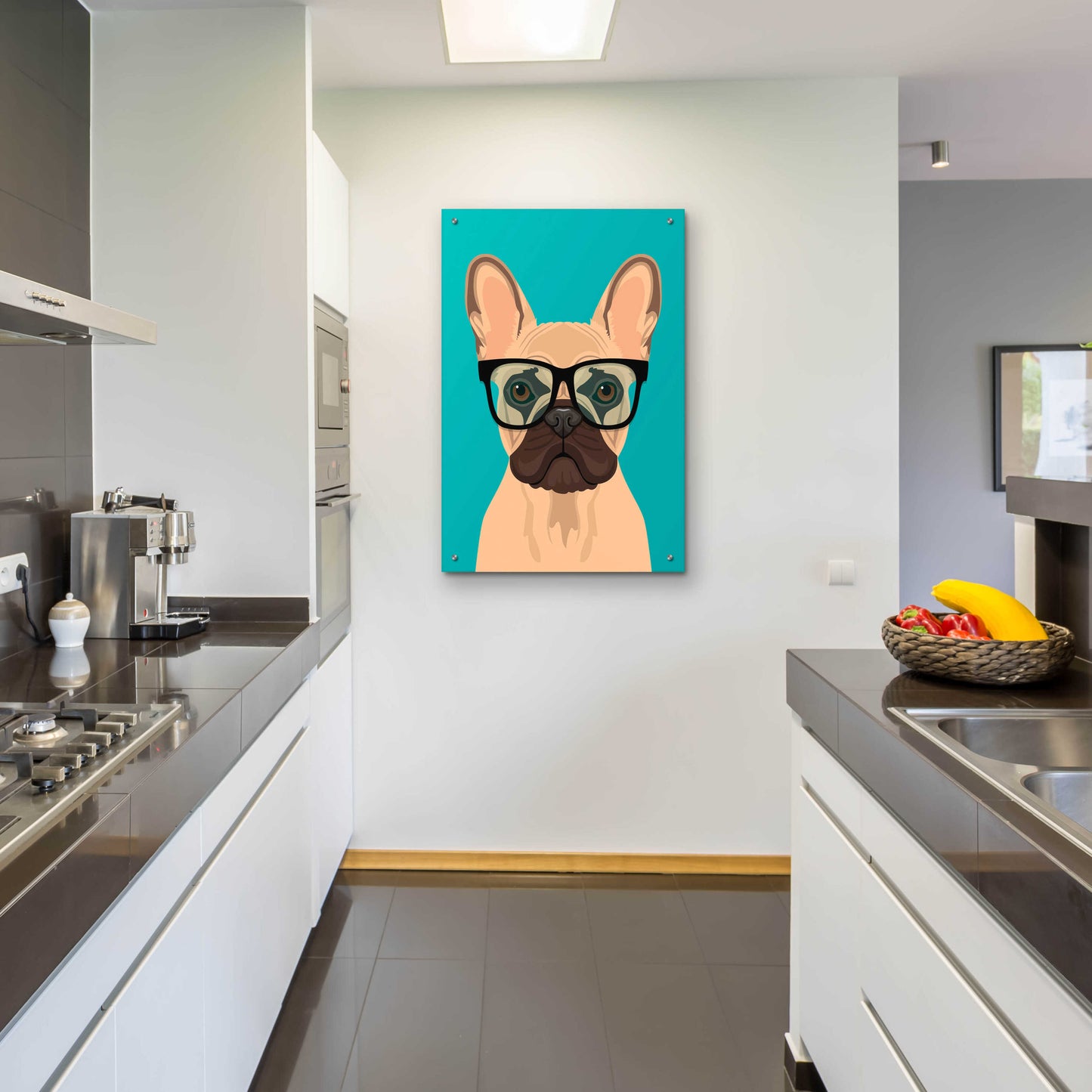 Epic Art 'French Bulldog Teal' by Debbie Gray, Acrylic Glass Wall Art,24x36