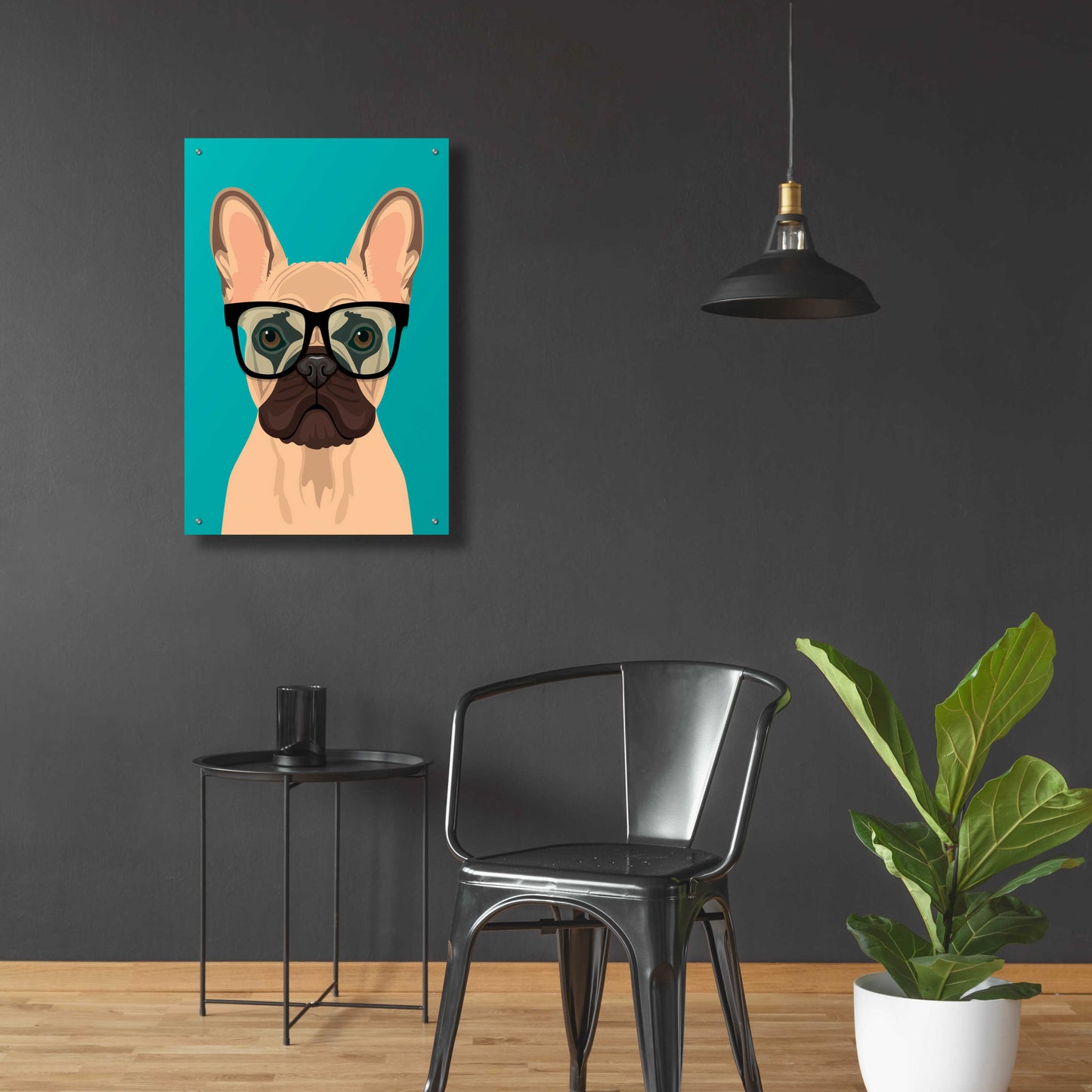 Epic Art 'French Bulldog Teal' by Debbie Gray, Acrylic Glass Wall Art,24x36