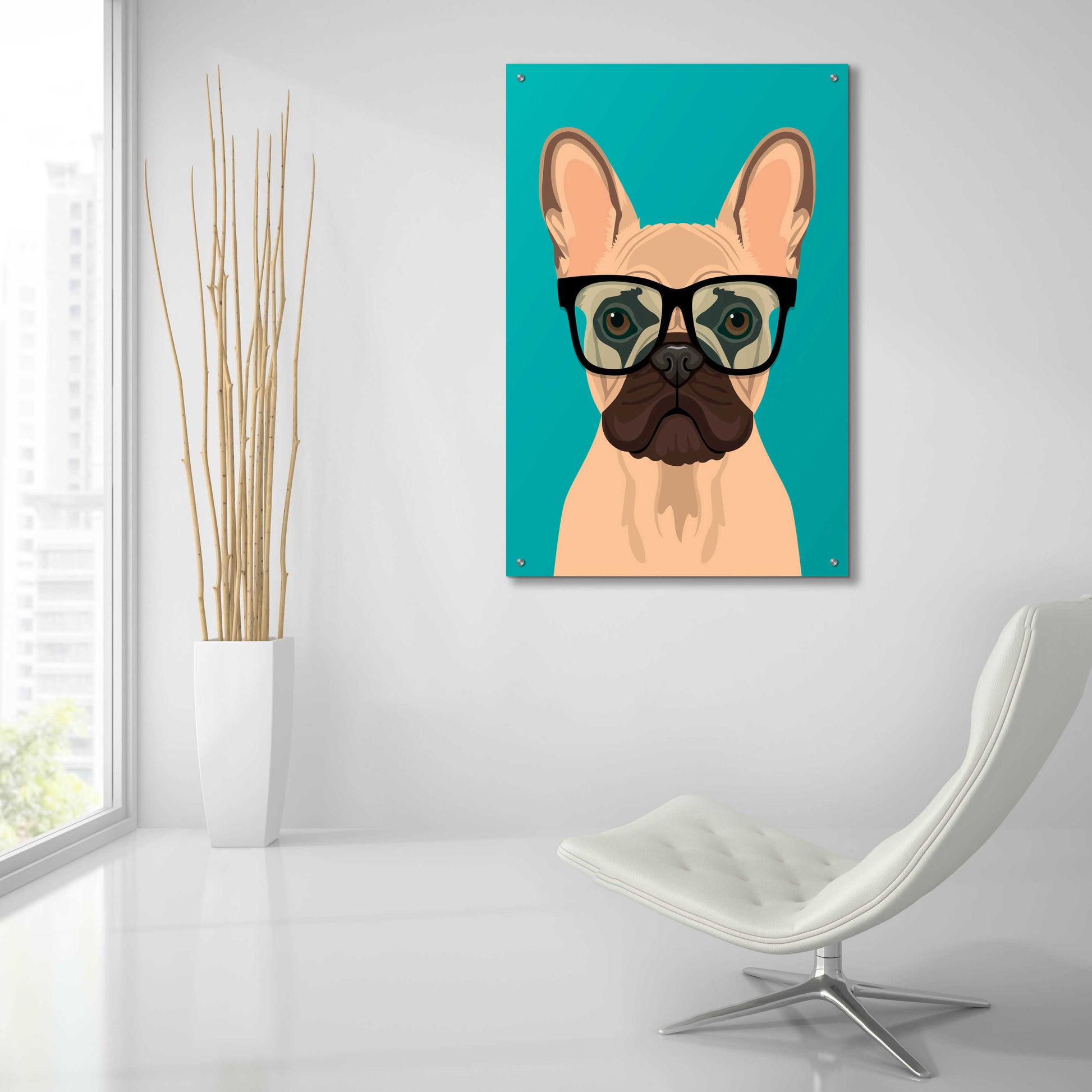 Epic Art 'French Bulldog Teal' by Debbie Gray, Acrylic Glass Wall Art,24x36